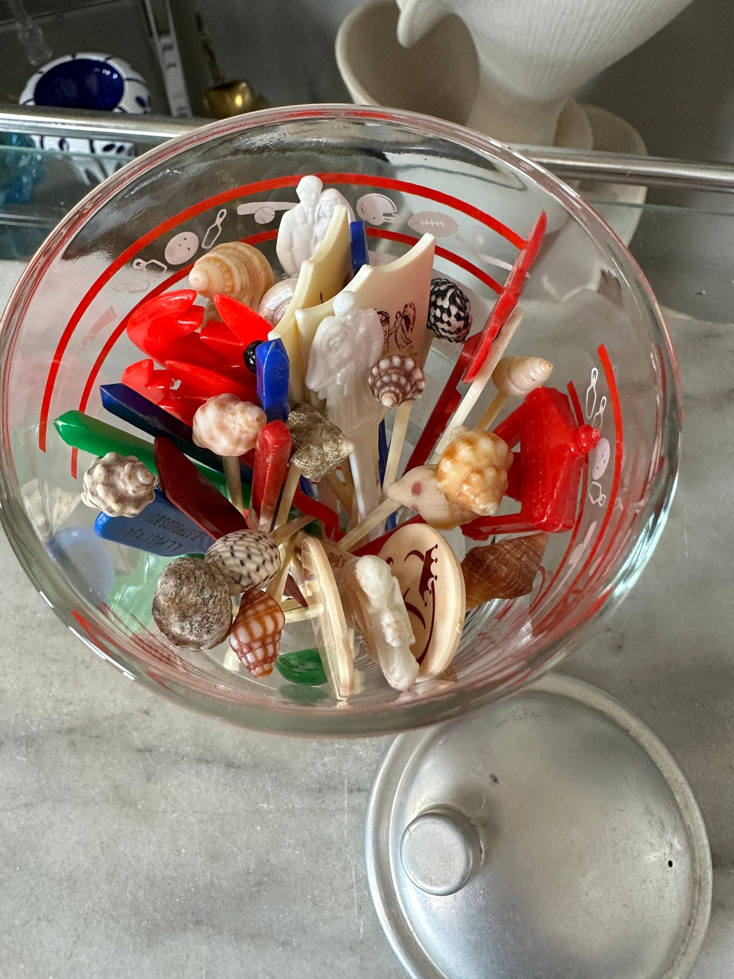 1950s Vintage Cocktail Shaker with Sports Theme and Stirrers