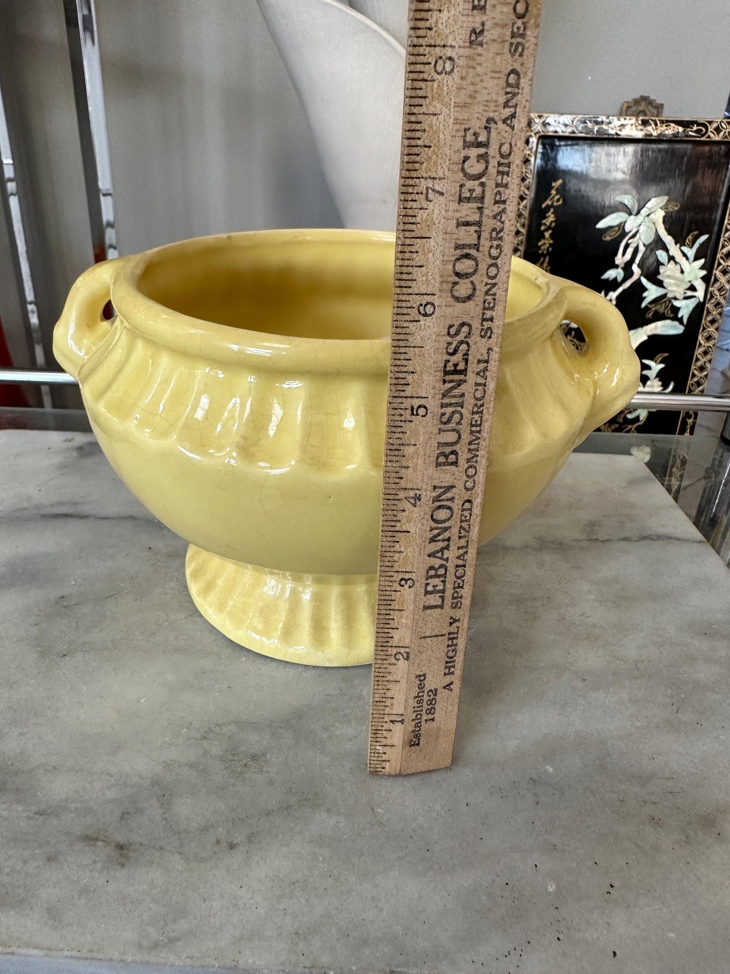 Vintage Fredericksburg Art Pottery #201 USA Urn Planter Scalloped Swan Handled