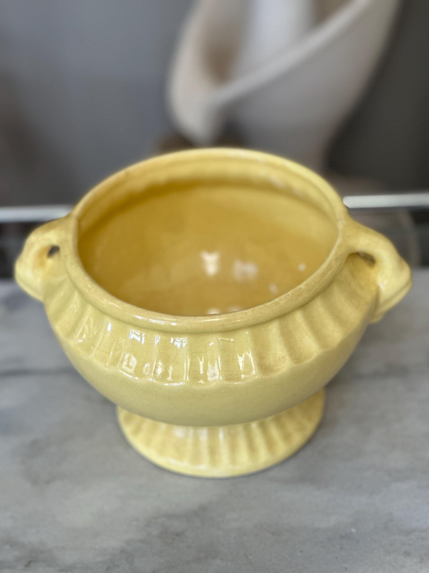 Vintage Fredericksburg Art Pottery #201 USA Urn Planter Scalloped Swan Handled