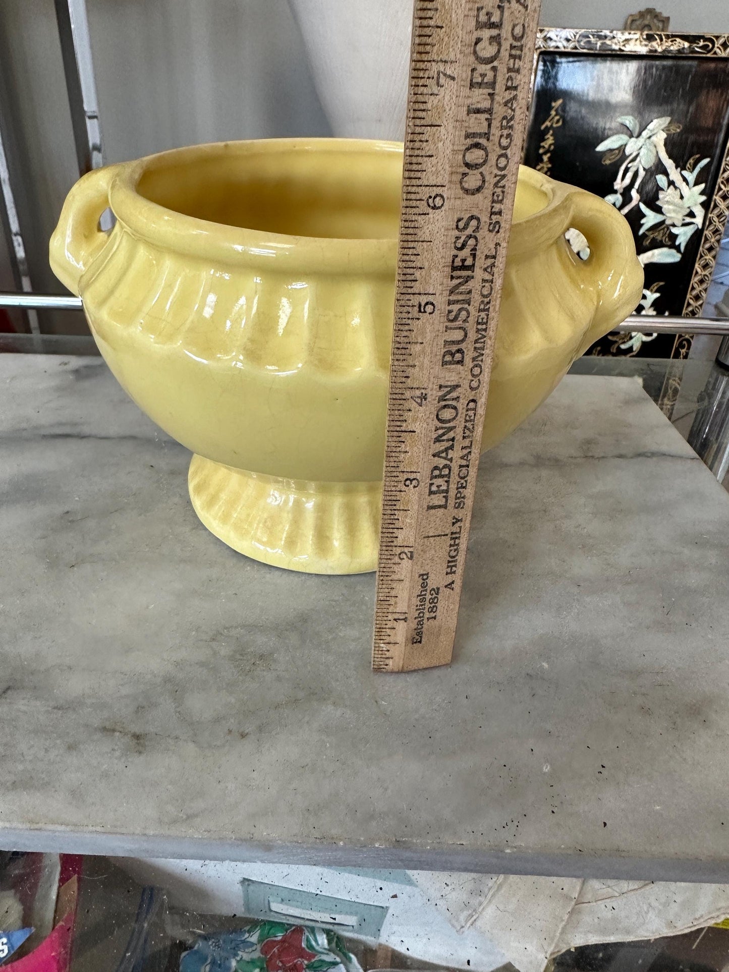 Vintage Fredericksburg Art Pottery #201 USA Urn Planter Scalloped Swan Handled