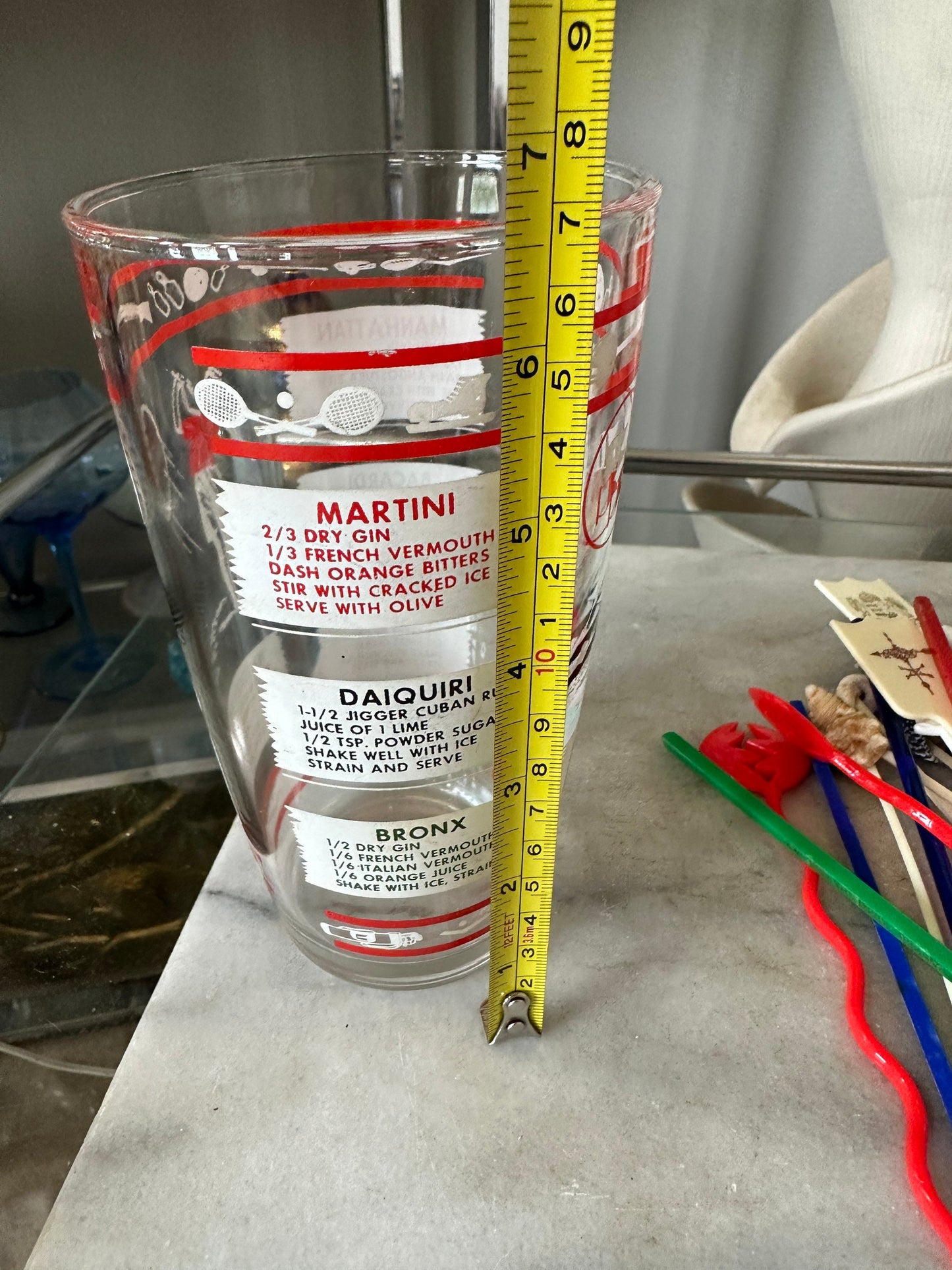 1950s Vintage Cocktail Shaker with Sports Theme and Stirrers