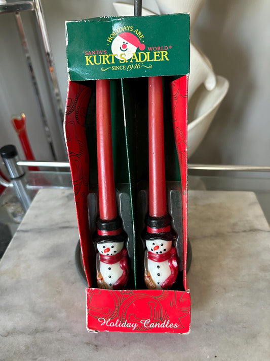 Vintage Snowmen (2) Taper Wax Candles 10" Unused New In Box, Christmas Kitsch