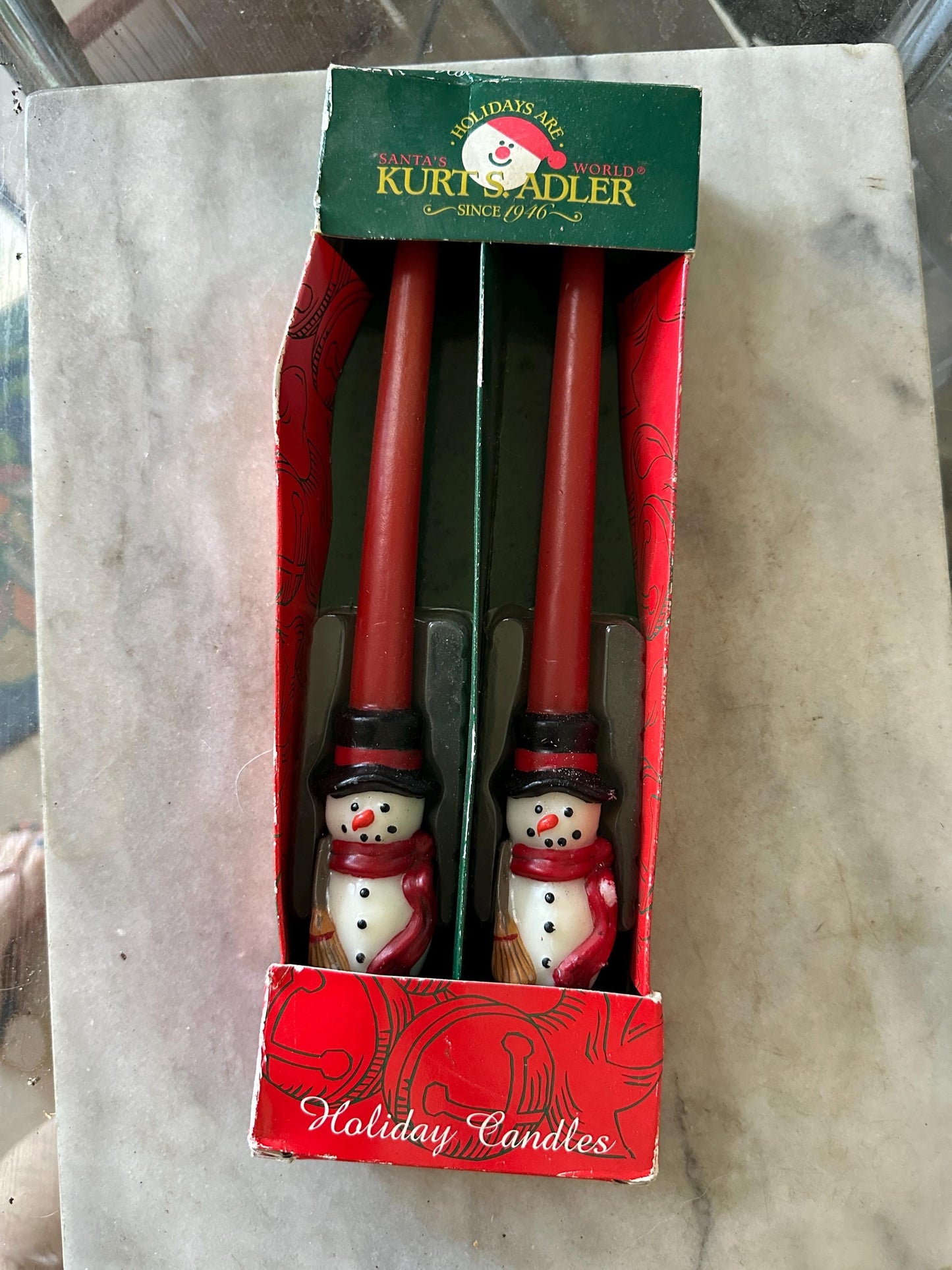 Vintage Snowmen (2) Taper Wax Candles 10" Unused New In Box, Christmas Kitsch