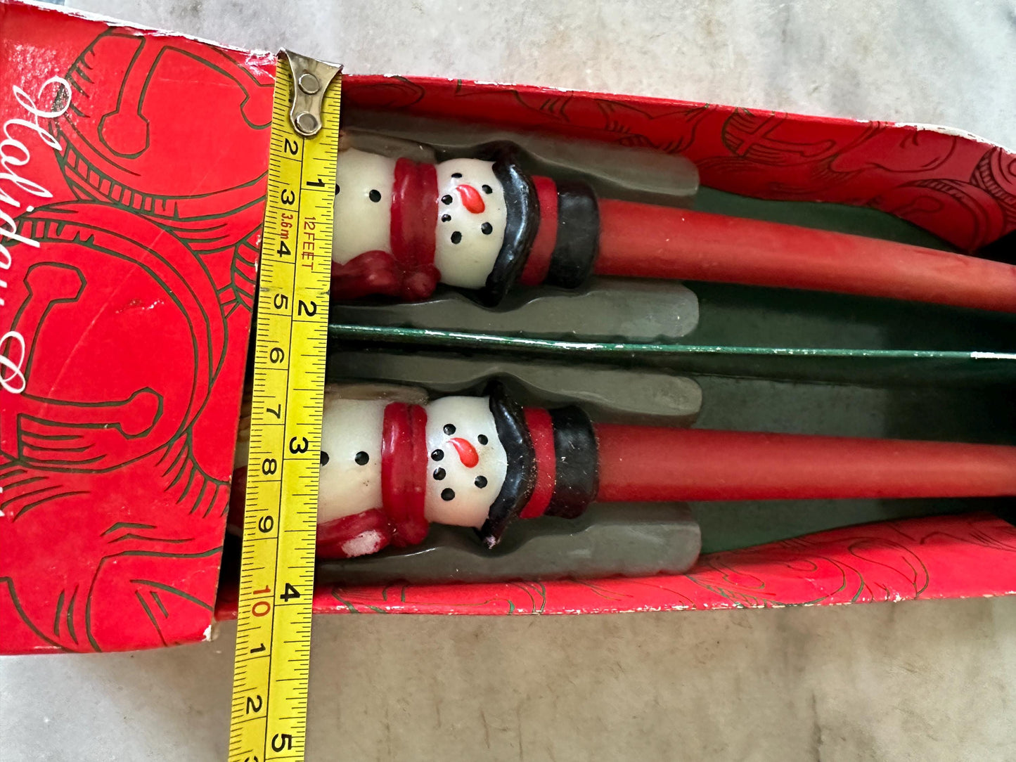 Vintage Snowmen (2) Taper Wax Candles 10" Unused New In Box, Christmas Kitsch