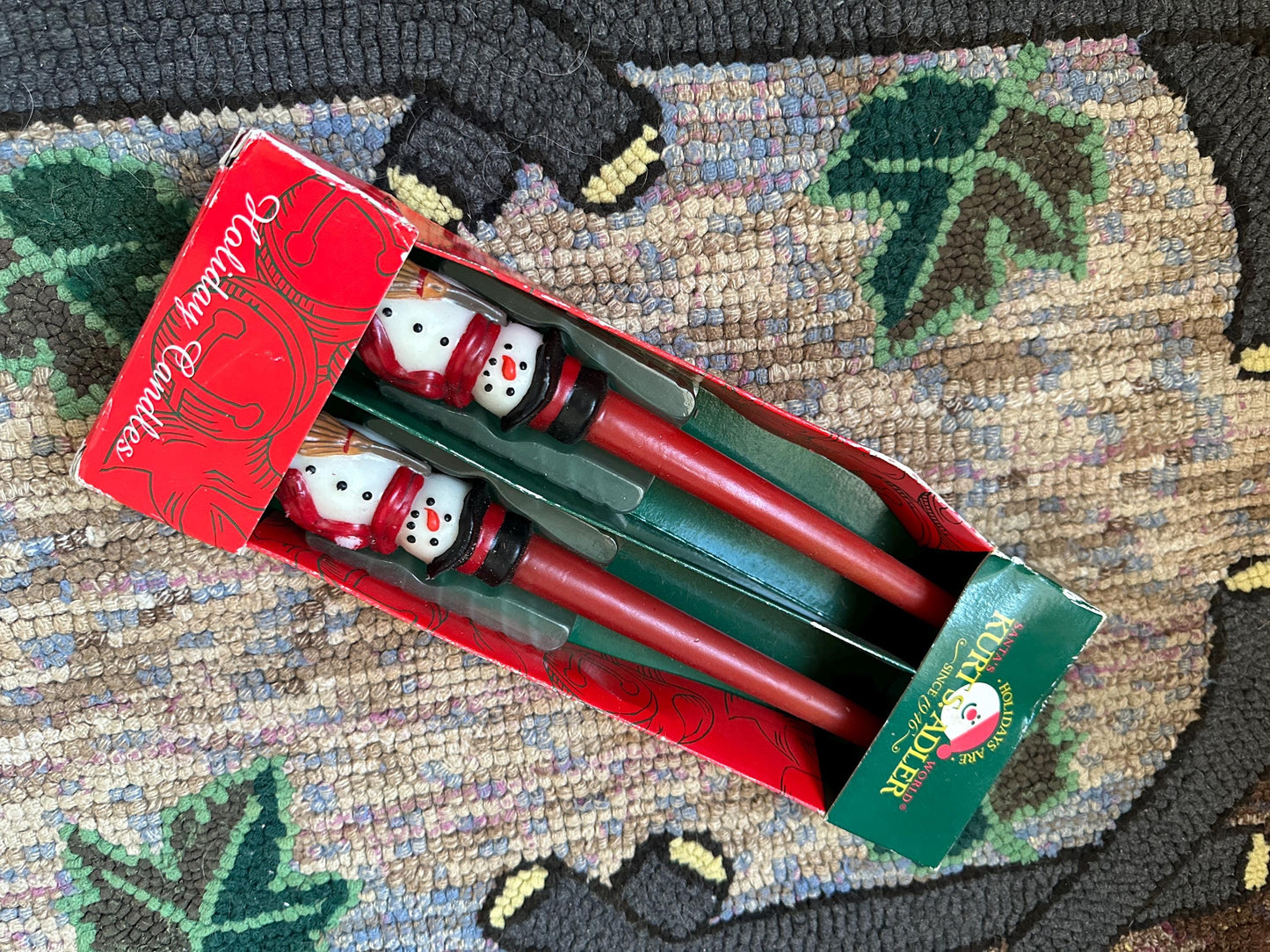 Vintage Snowmen (2) Taper Wax Candles 10" Unused New In Box, Christmas Kitsch