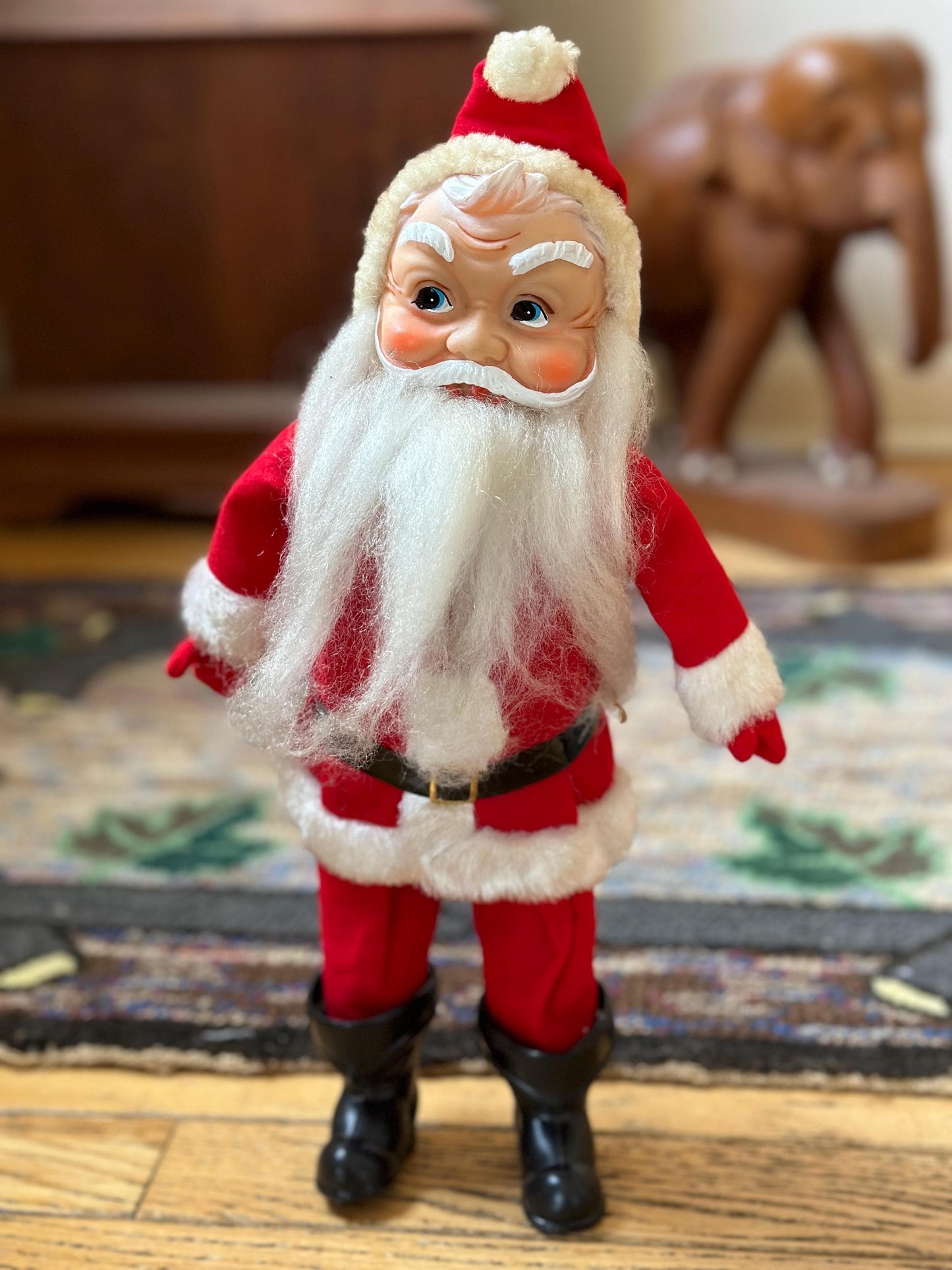 Vintage 1950s Poseable Santa Claus Doll: Rubber Face, Blue Eyes, 14" Collectible