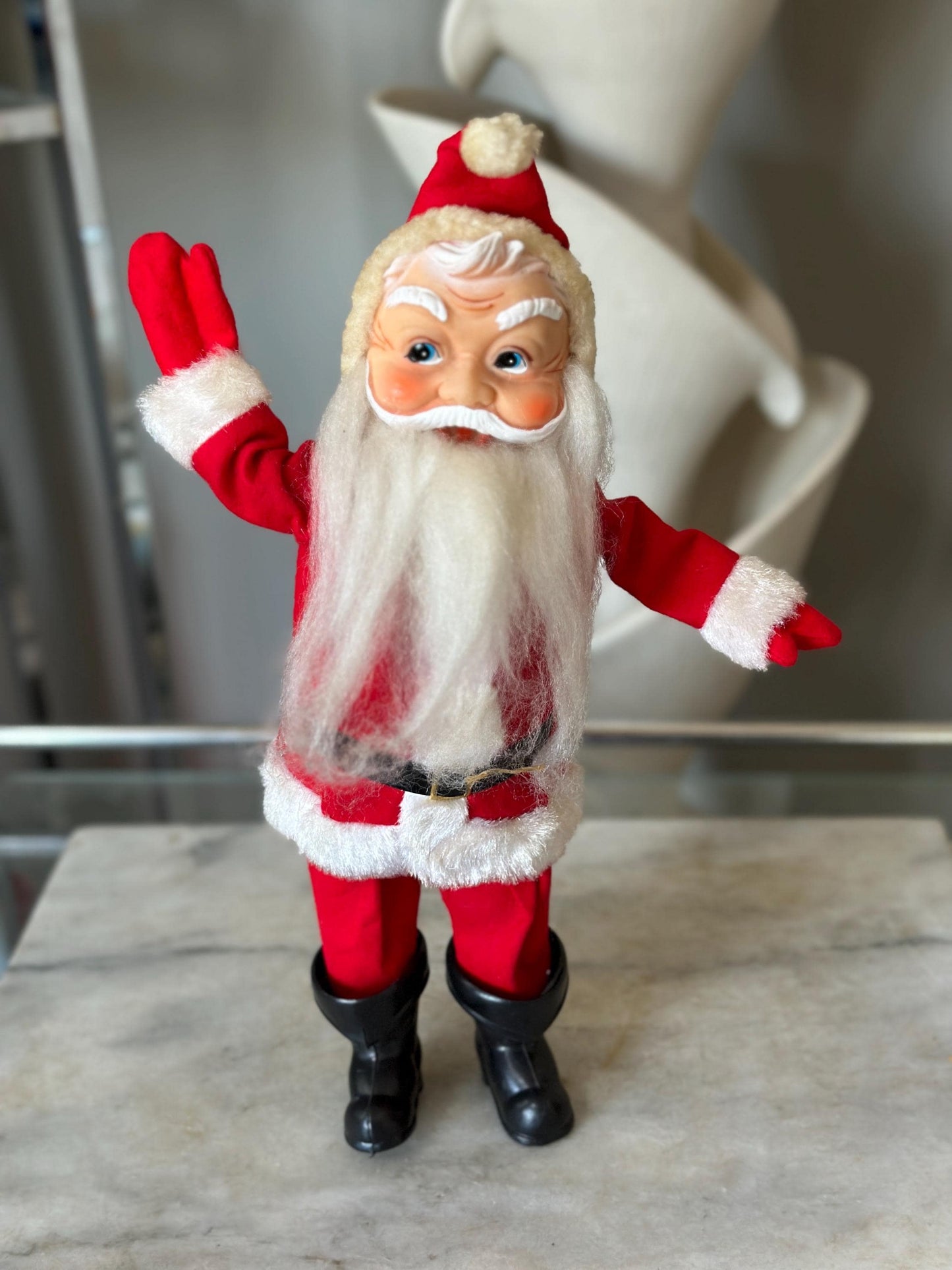 Vintage 1950s Poseable Santa Claus Doll: Rubber Face, Blue Eyes, 14" Collectible