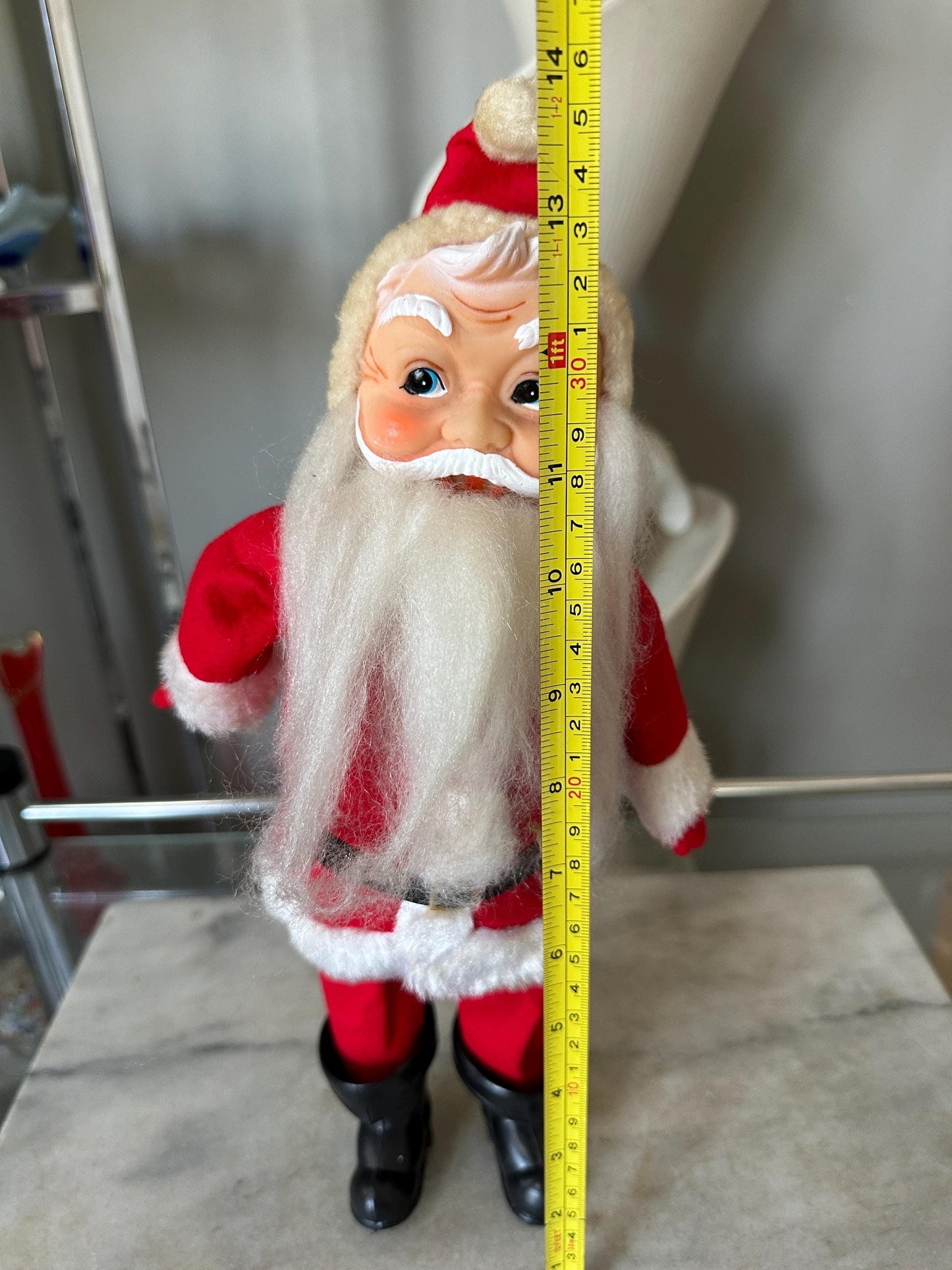 Vintage 1950s Poseable Santa Claus Doll: Rubber Face, Blue Eyes, 14" Collectible