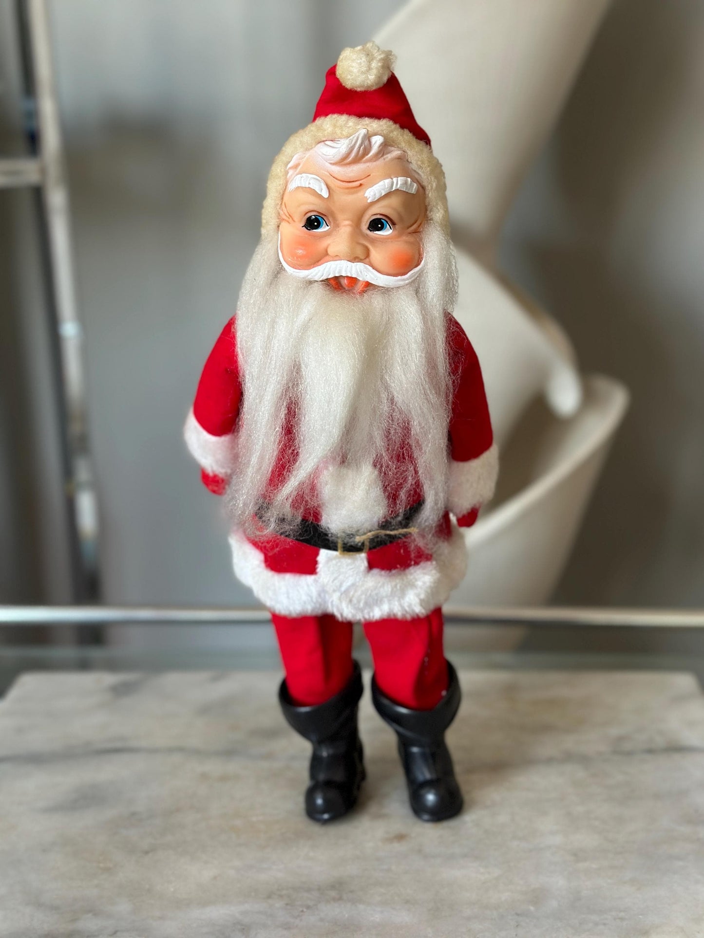 Vintage 1950s Poseable Santa Claus Doll: Rubber Face, Blue Eyes, 14" Collectible