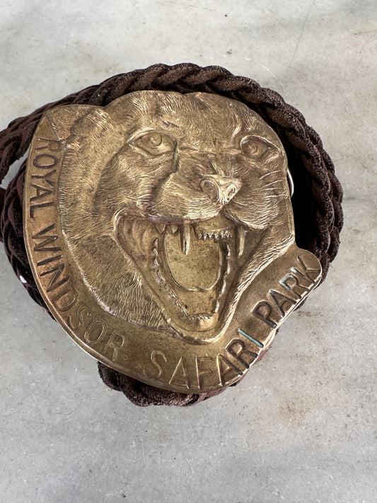 Vintage “Royal Windsor Safari Park” Roaring Wildcat Brass Belt Buckle England