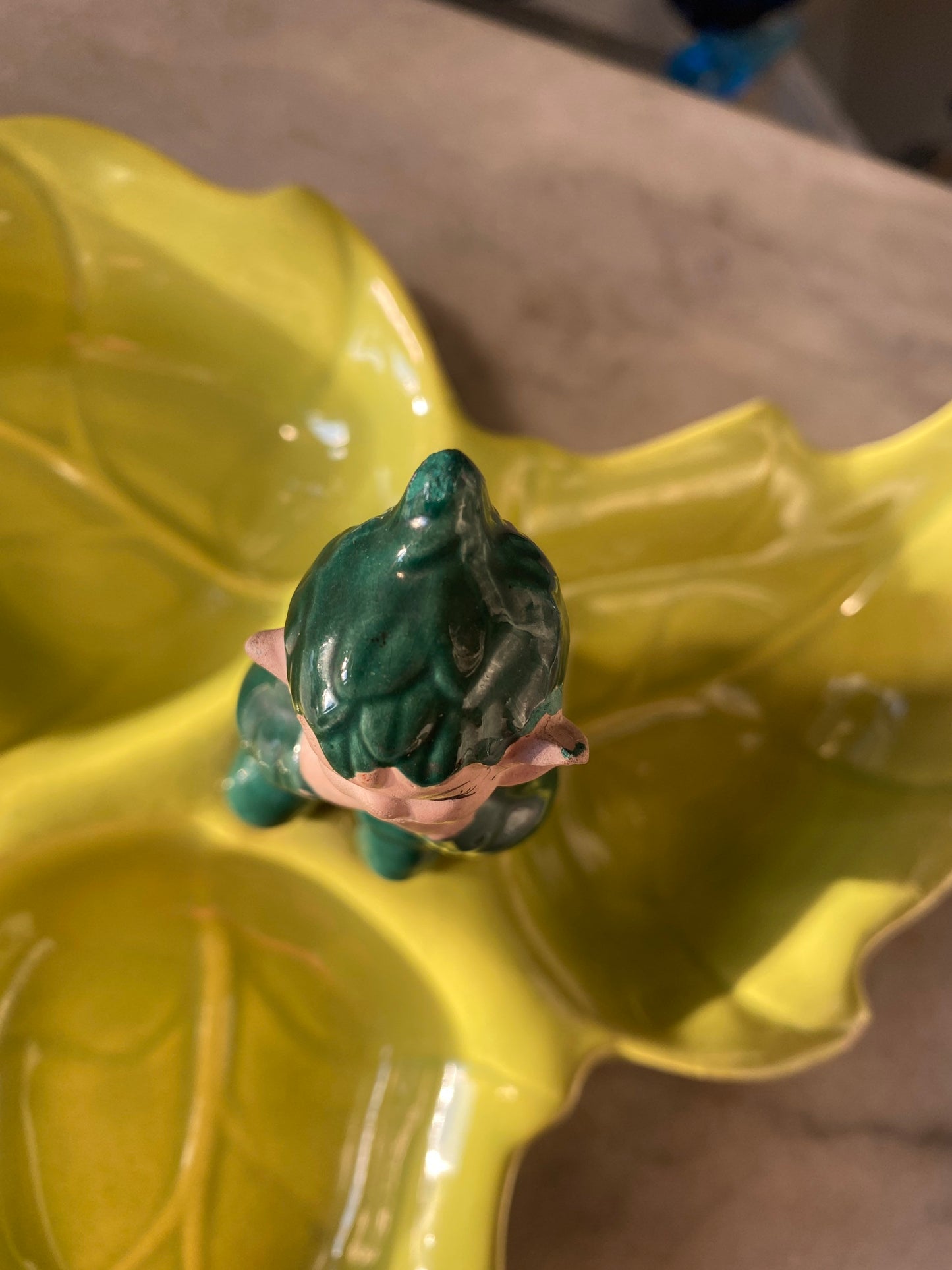 Vintage Gilner Pixie Elf Pottery Leaf Candy Dish - 1940s Kitsch Tray