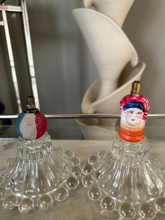 1930s Milk Glass Christmas Light Bulbs, 2 bulbs,  Santa & Striped Ornament