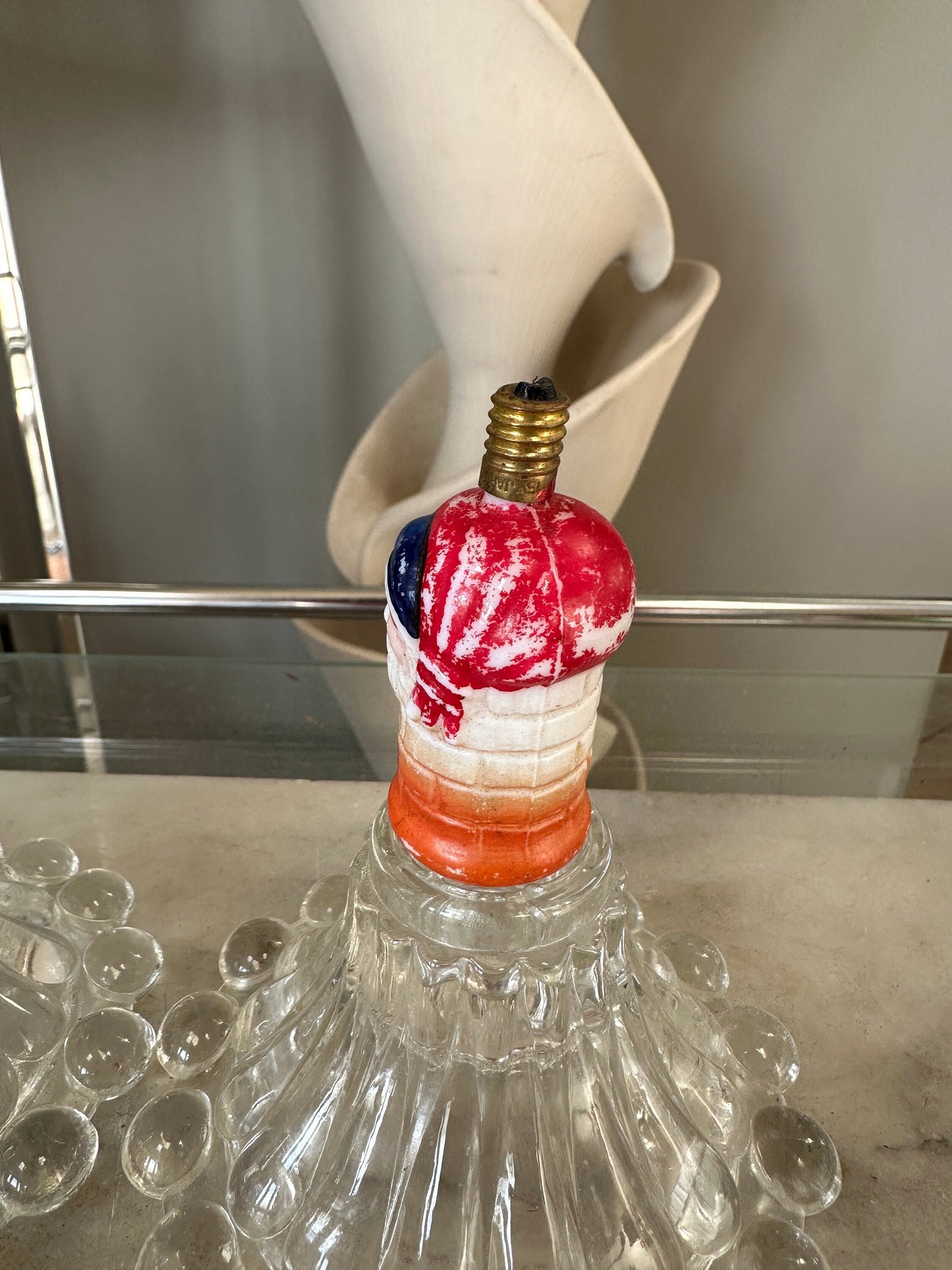 1930s Milk Glass Christmas Light Bulbs, 2 bulbs,  Santa & Striped Ornament