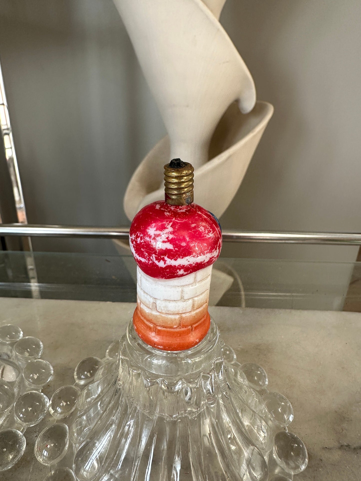 1930s Milk Glass Christmas Light Bulbs, 2 bulbs,  Santa & Striped Ornament