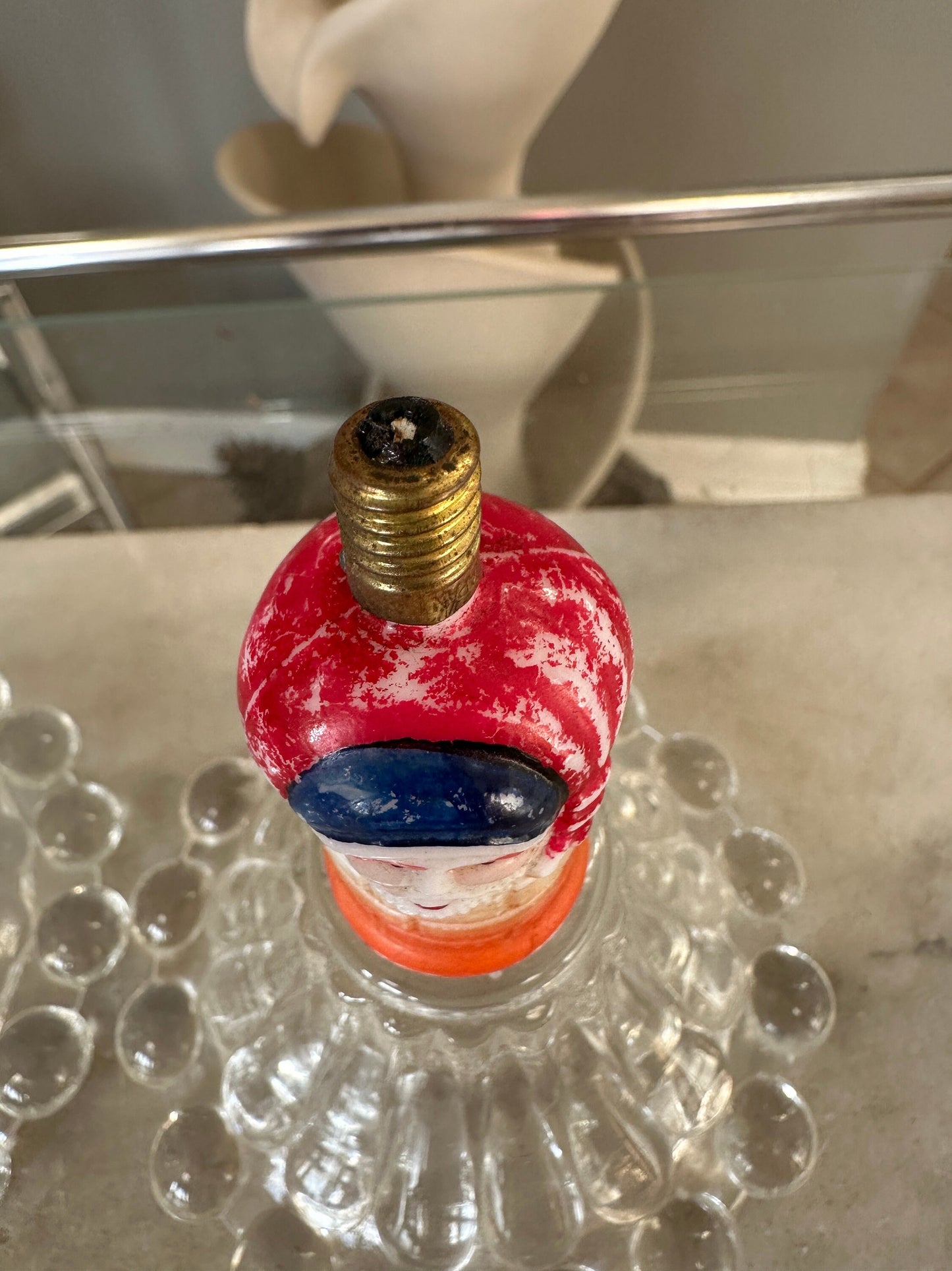 1930s Milk Glass Christmas Light Bulbs, 2 bulbs,  Santa & Striped Ornament