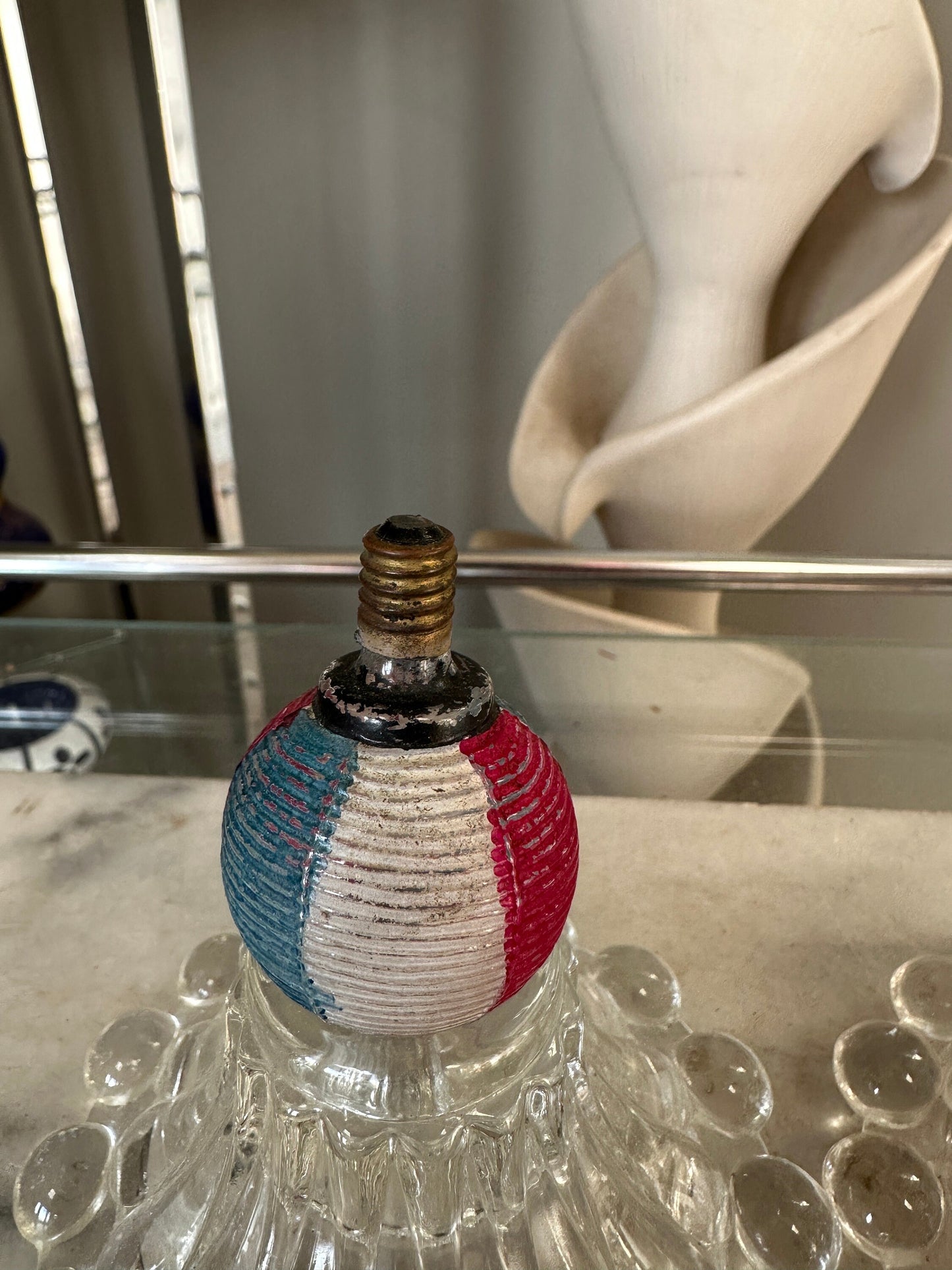 1930s Milk Glass Christmas Light Bulbs, 2 bulbs,  Santa & Striped Ornament