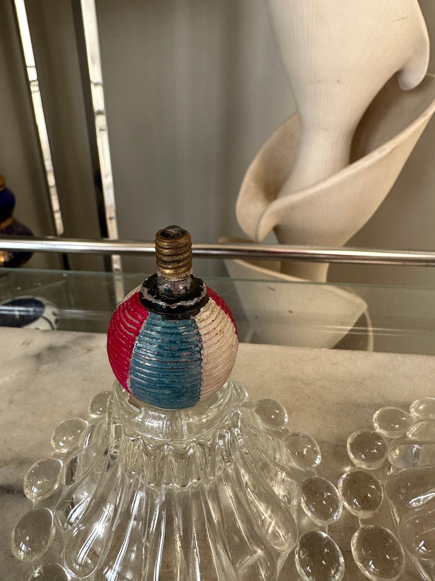 1930s Milk Glass Christmas Light Bulbs, 2 bulbs,  Santa & Striped Ornament