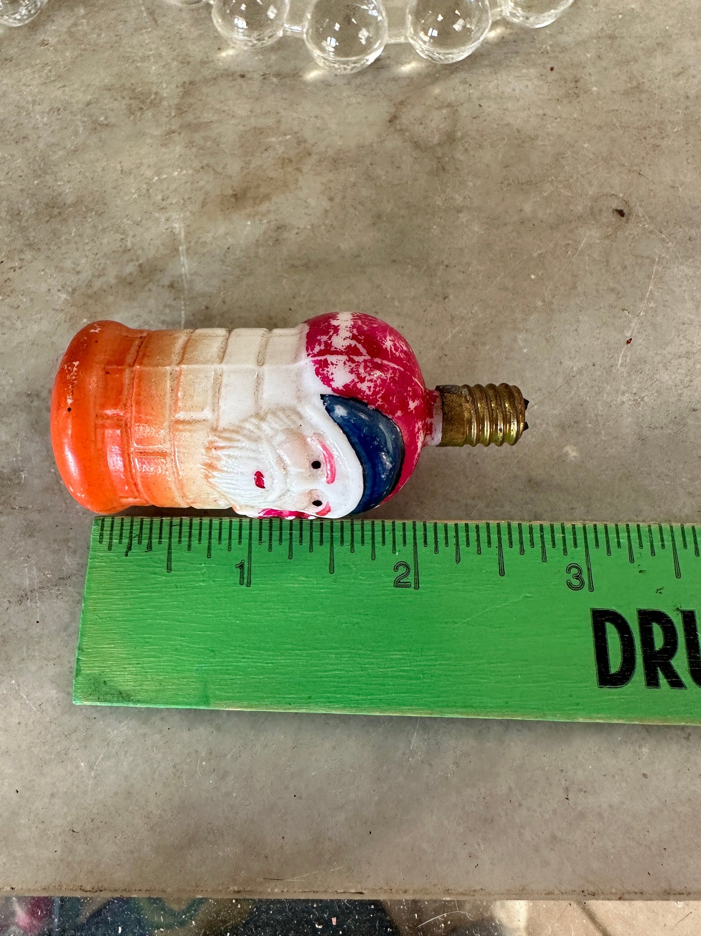 1930s Milk Glass Christmas Light Bulbs, 2 bulbs,  Santa & Striped Ornament