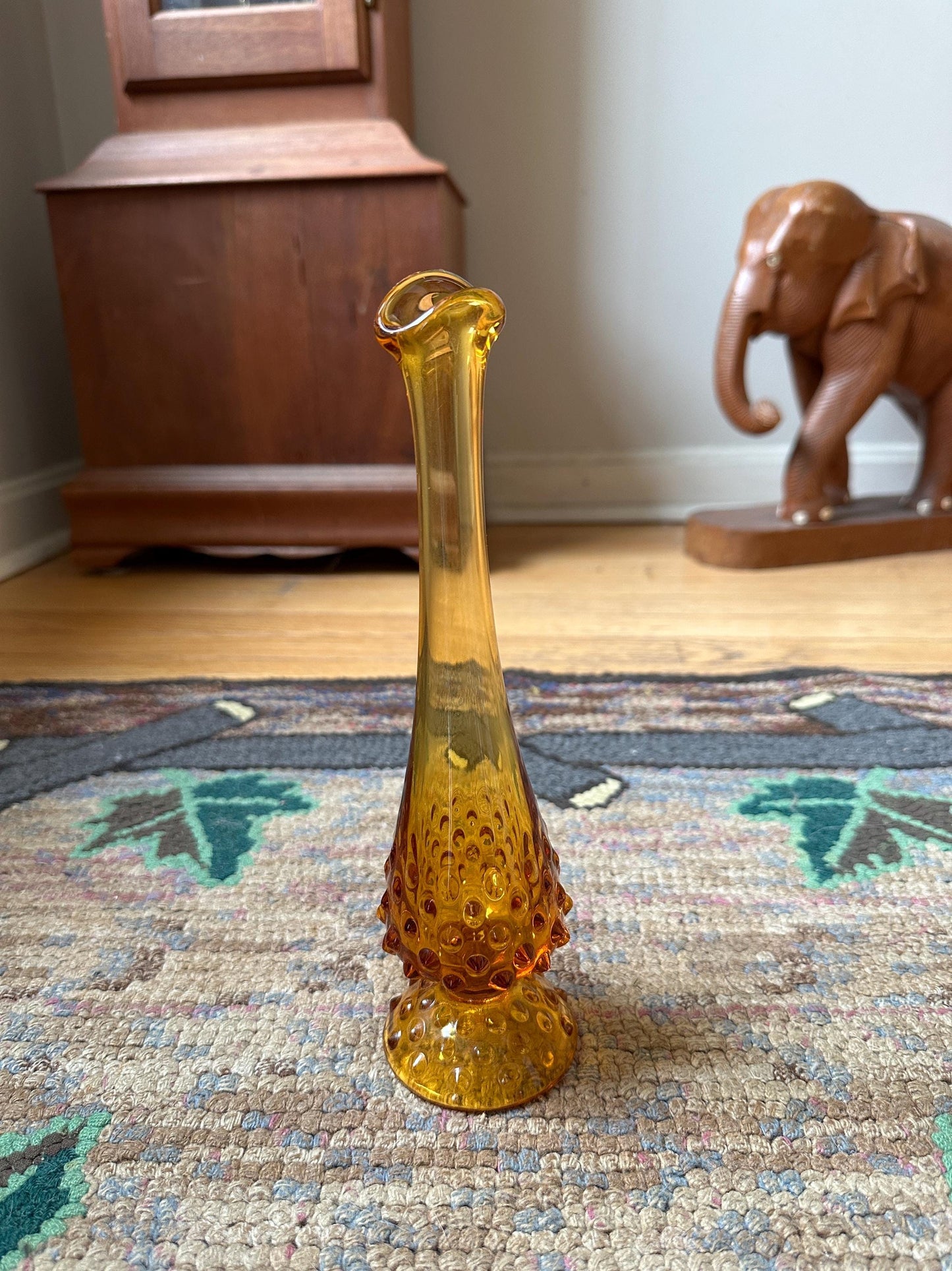 Vintage Fenton Amber Hobnail Glass Vase - Swung Bud Vase