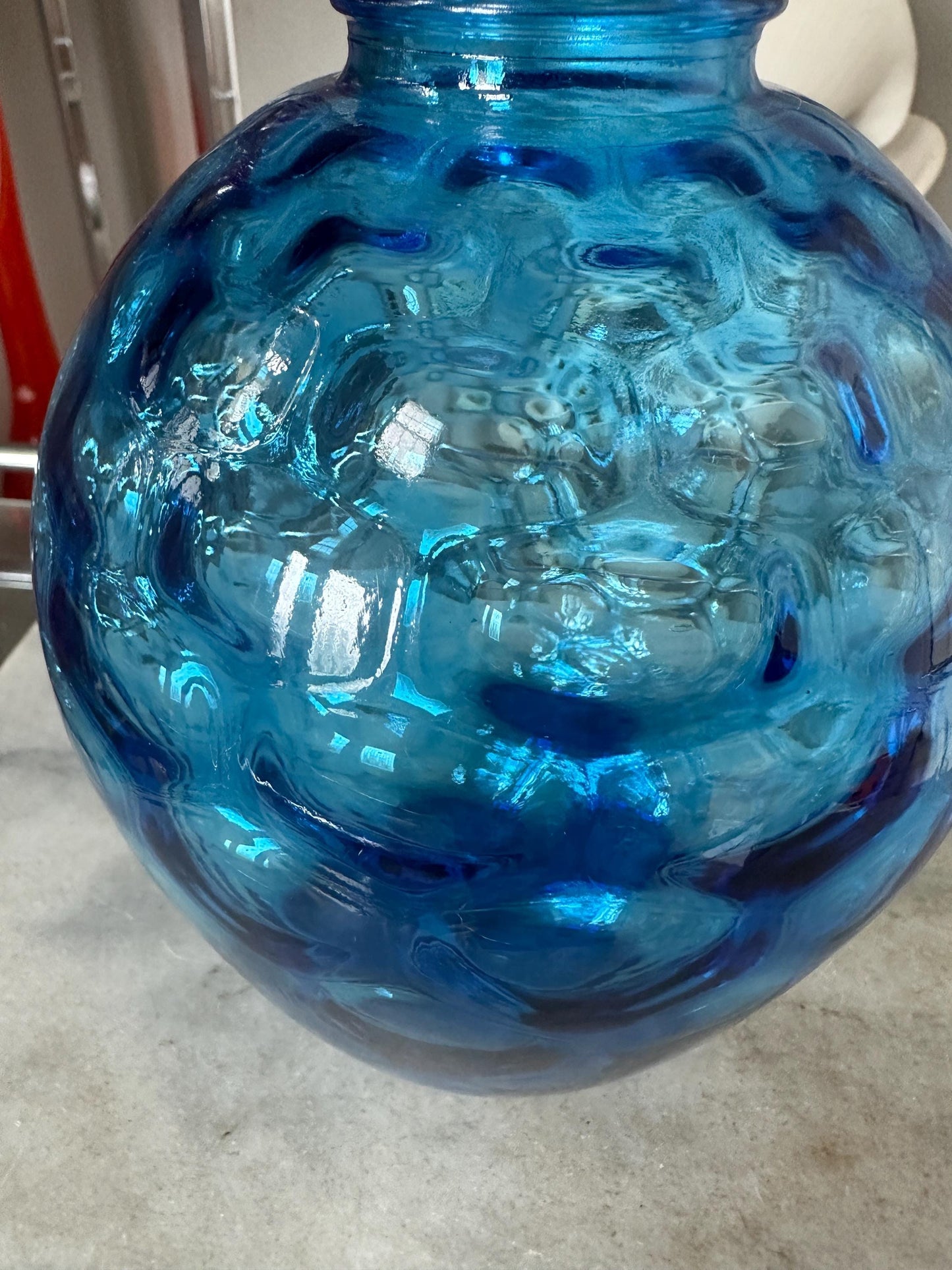 Vintage Blue Glass Honeycomb Decanter with Lid