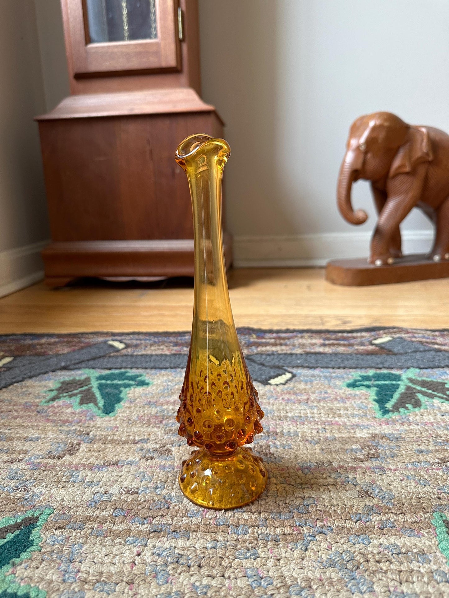 Vintage Fenton Amber Hobnail Glass Vase - Swung Bud Vase