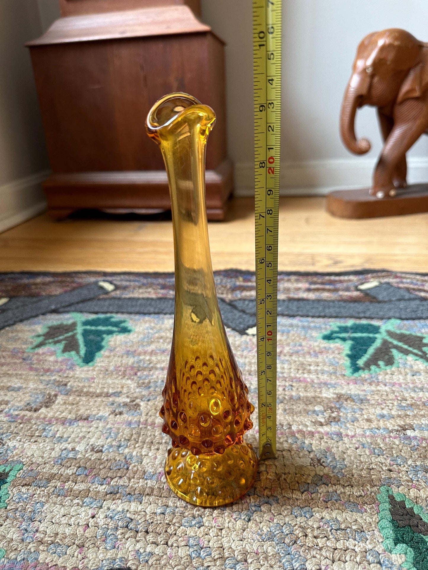 Vintage Fenton Amber Hobnail Glass Vase - Swung Bud Vase