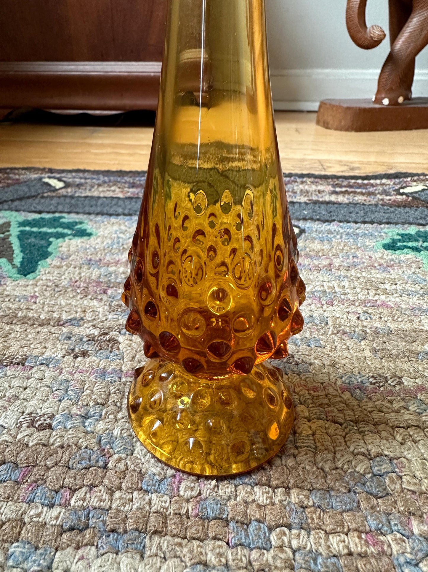 Vintage Fenton Amber Hobnail Glass Vase - Swung Bud Vase