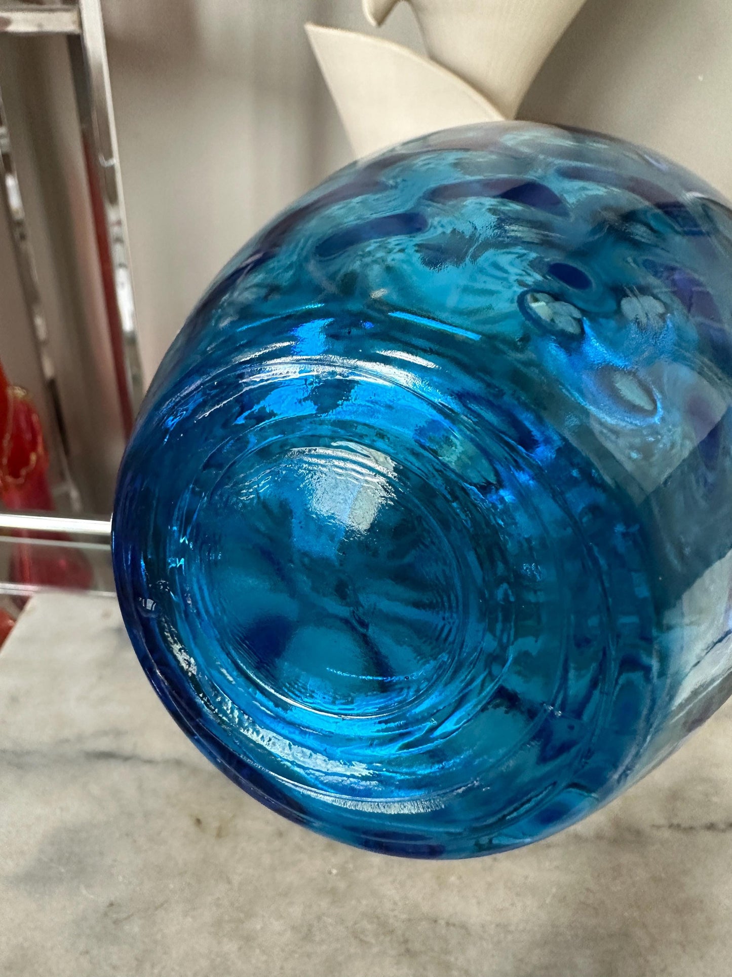 Vintage Blue Glass Honeycomb Decanter with Lid