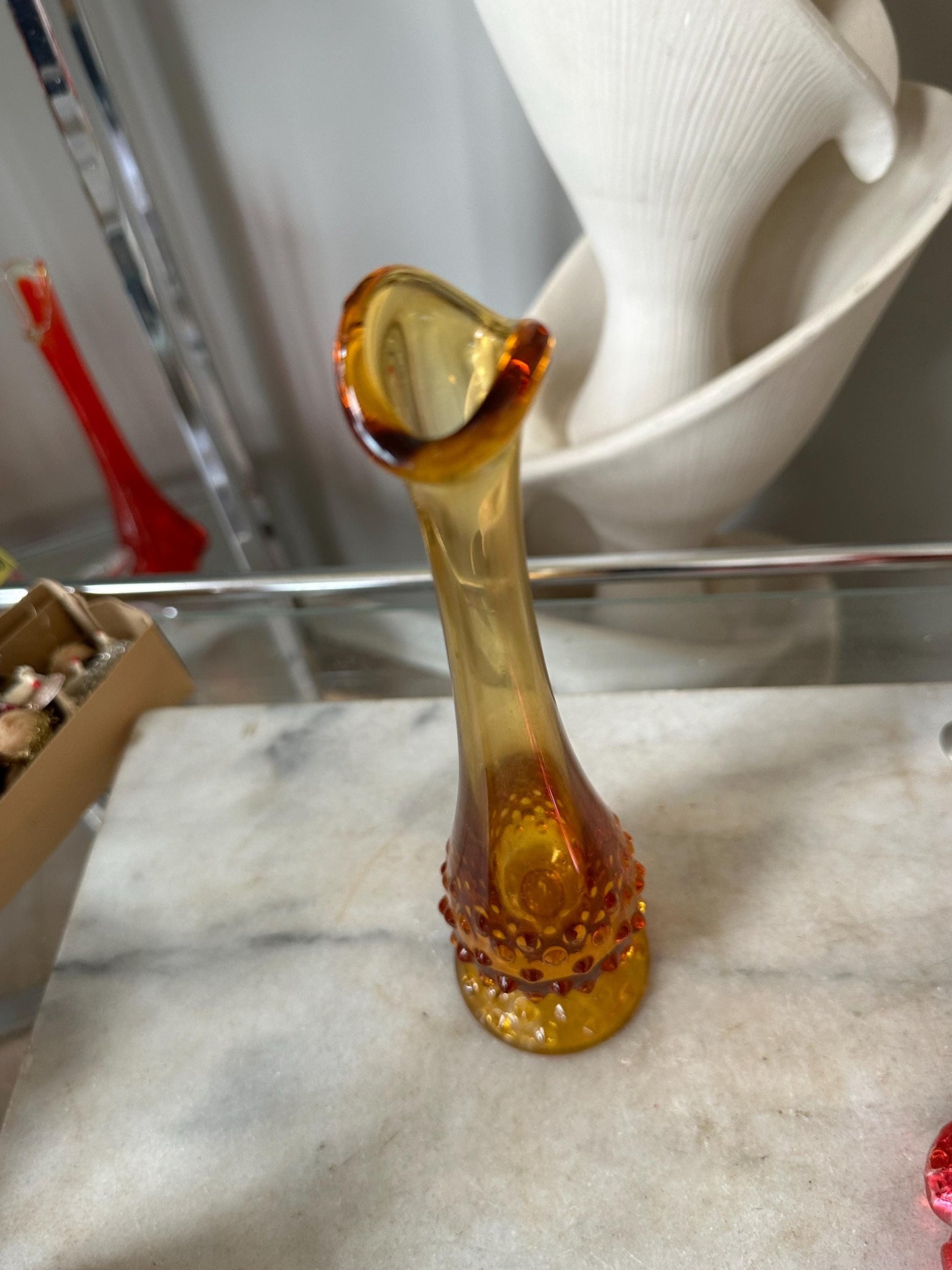 Vintage Fenton Amber Hobnail Glass Vase - Swung Bud Vase