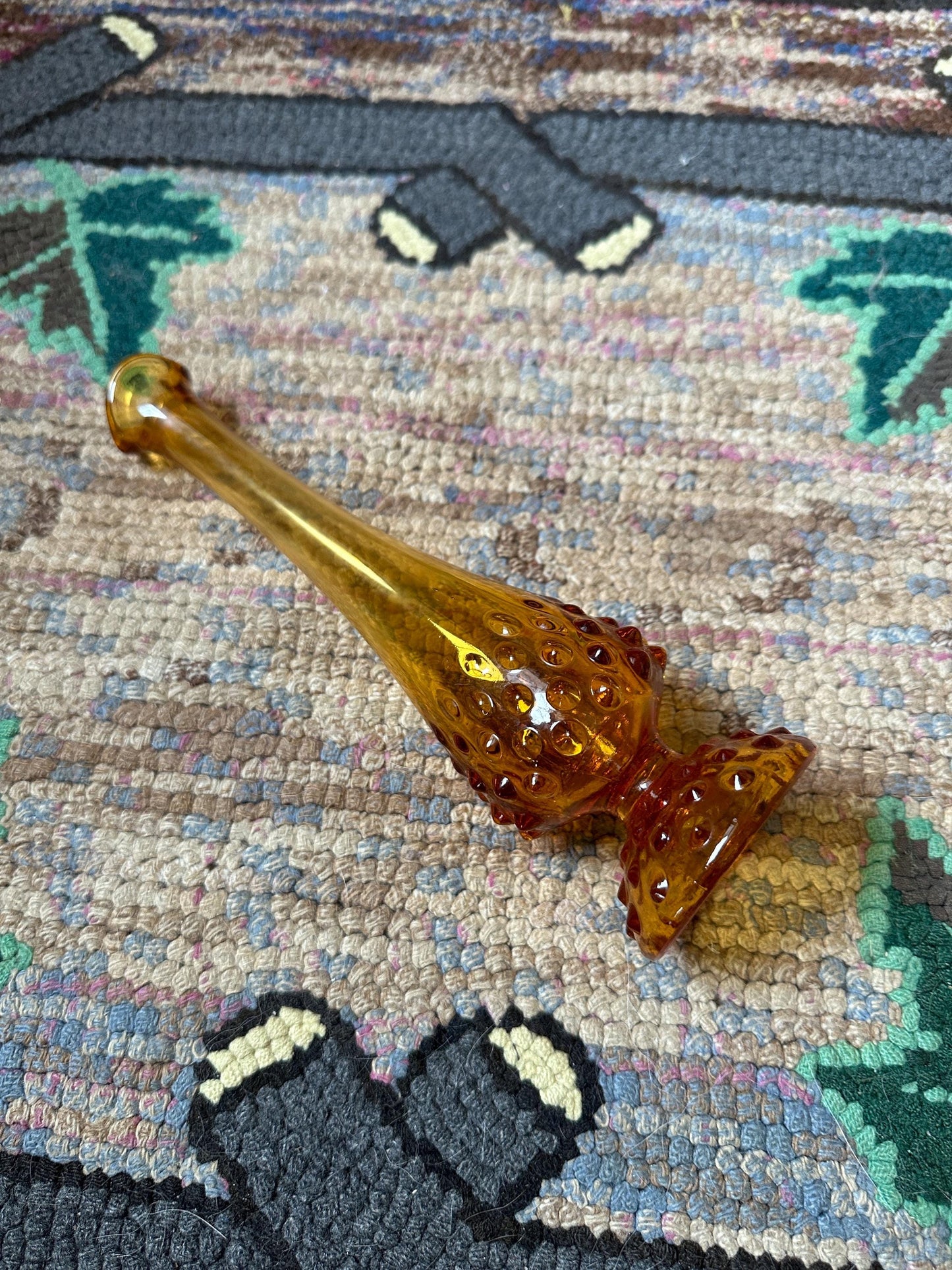 Vintage Fenton Amber Hobnail Glass Vase - Swung Bud Vase