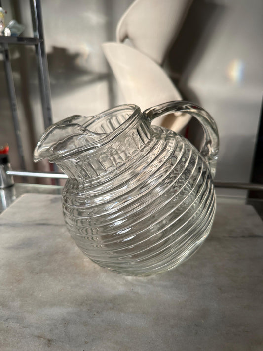 Vintage Ribbed Ball Pitcher: Anchor Hocking Style, 56 oz Ice Lip