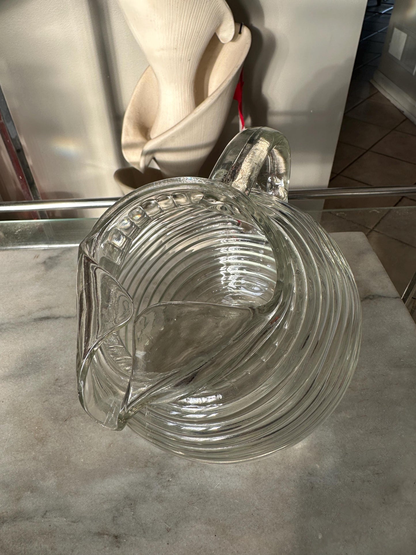 Vintage Ribbed Ball Pitcher: Anchor Hocking Style, 56 oz Ice Lip