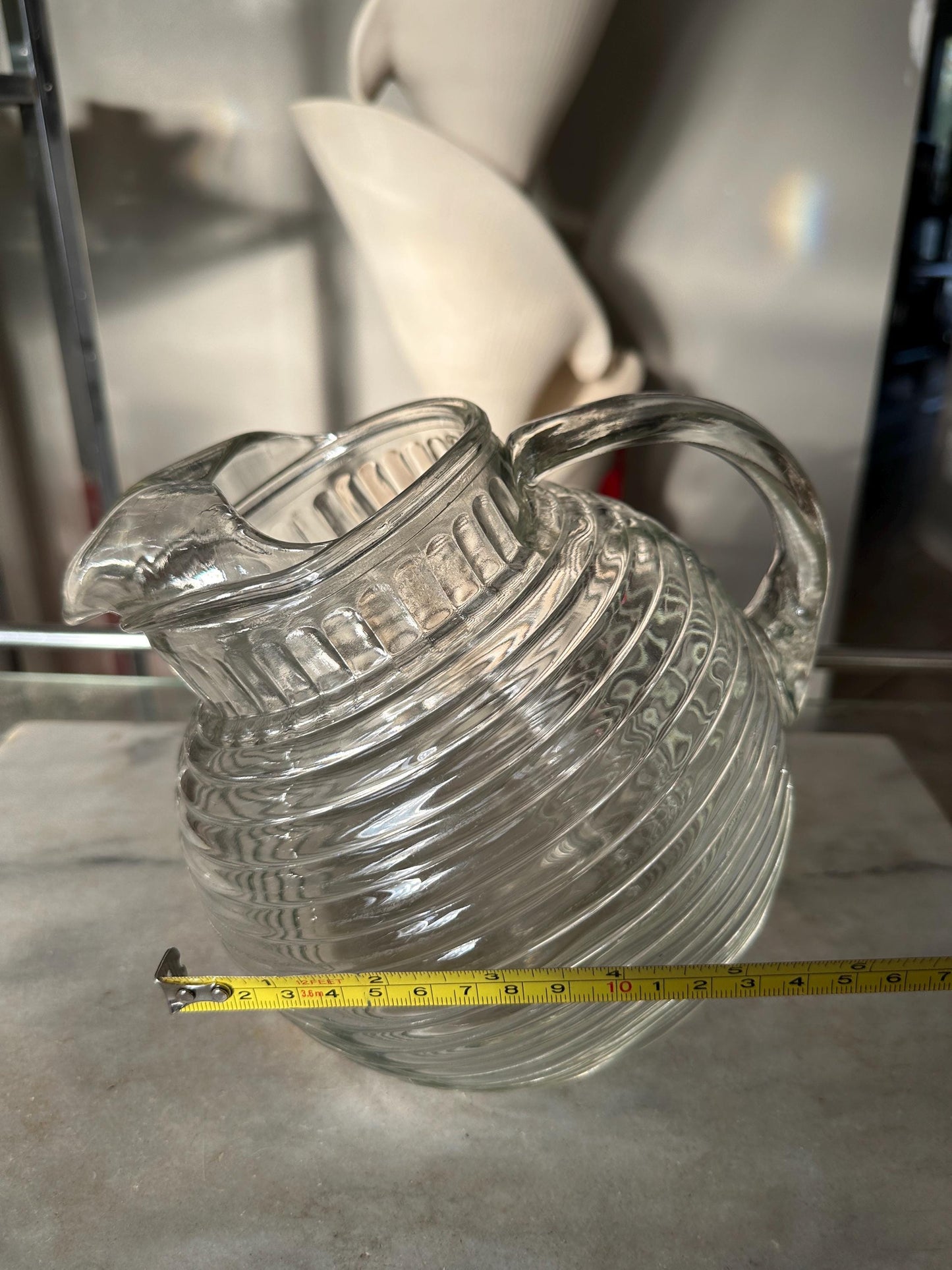 Vintage Ribbed Ball Pitcher: Anchor Hocking Style, 56 oz Ice Lip
