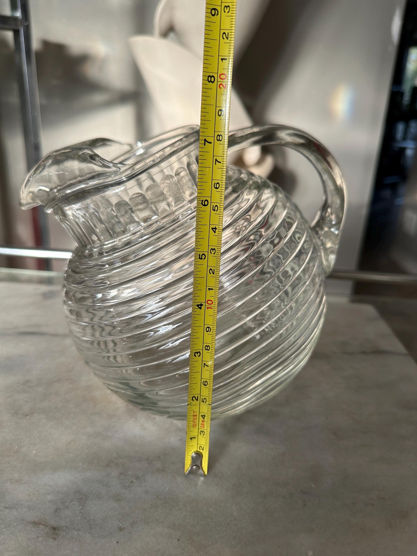 Vintage Ribbed Ball Pitcher: Anchor Hocking Style, 56 oz Ice Lip