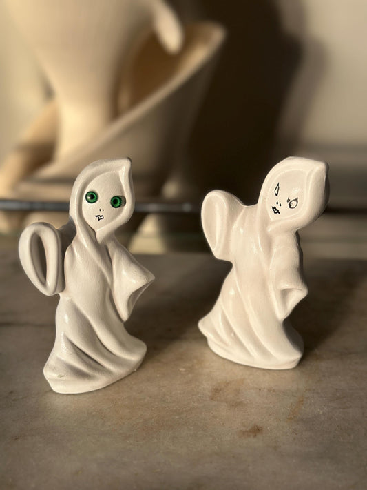 Vintage Ceramic Ghost Figurines - Set of 2 - Kitschy Halloween Decor