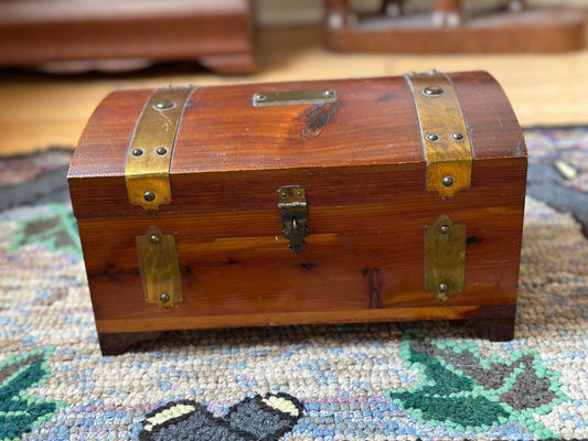 Distressed Vintage Cedar Jewelry Box: Pilliod MCM Trinket Box with Mirror