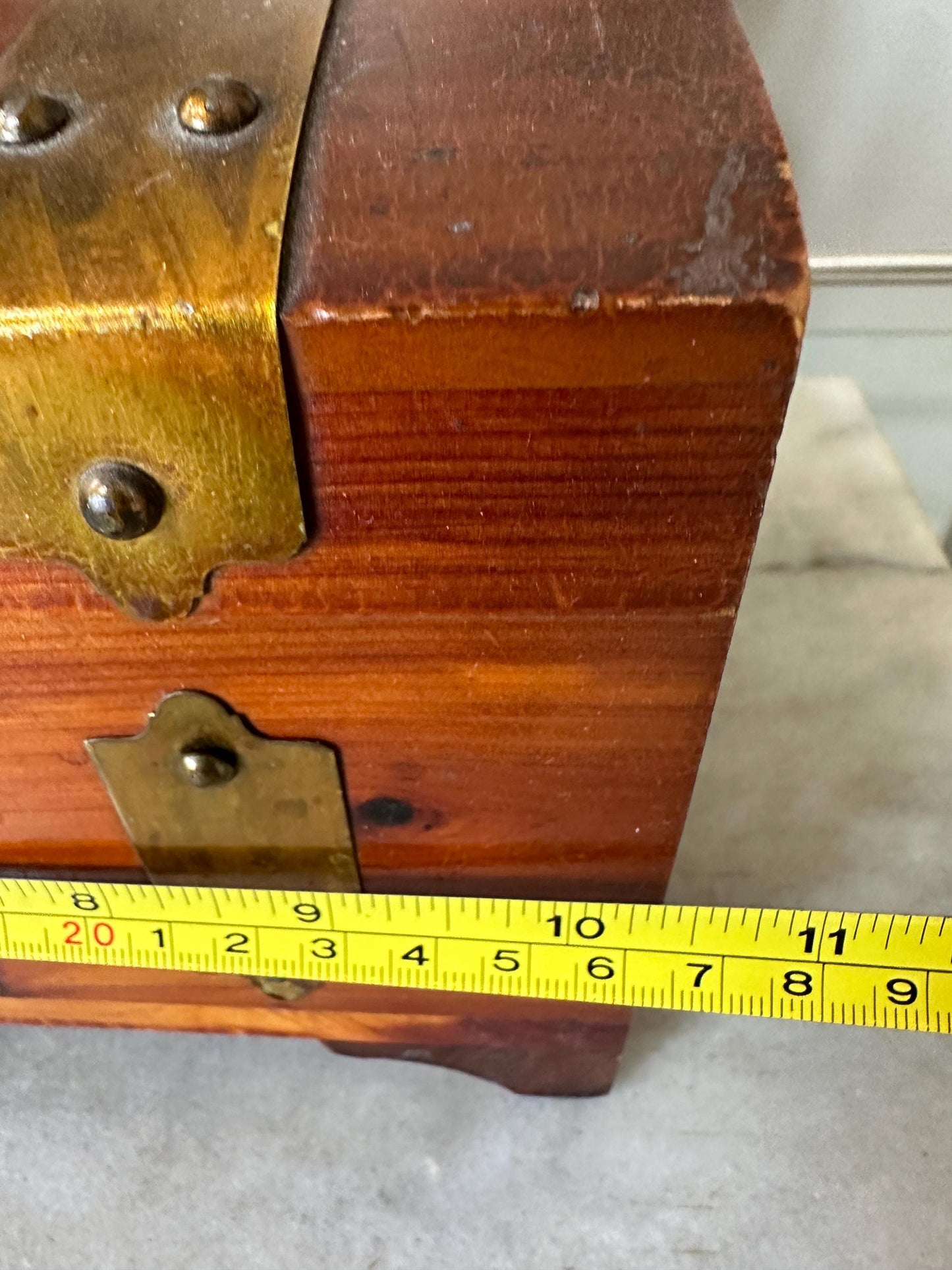 Distressed Vintage Cedar Jewelry Box: Pilliod MCM Trinket Box with Mirror