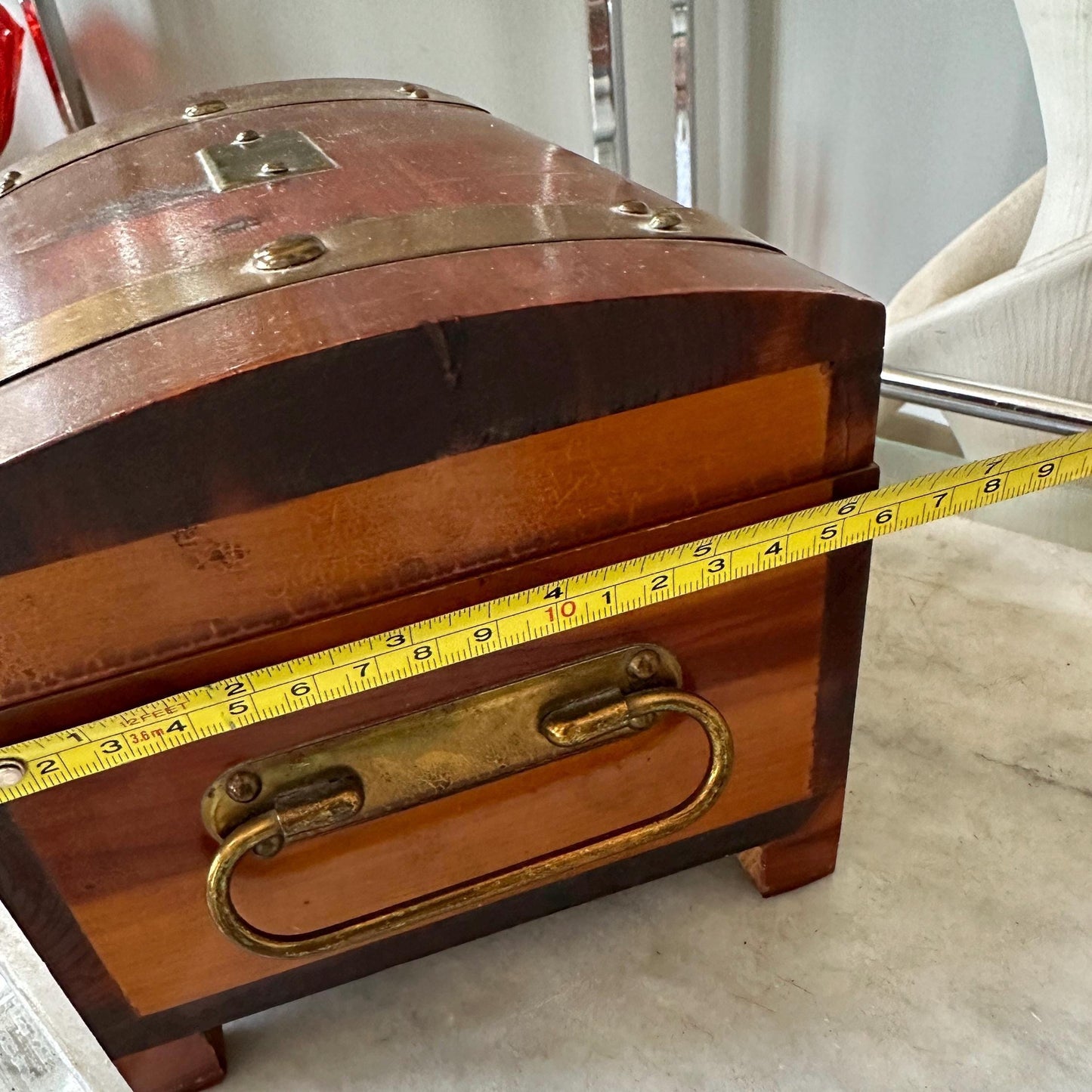 Distressed Vintage Cedar Jewelry Box: Pilliod MCM Trinket Box with Mirror