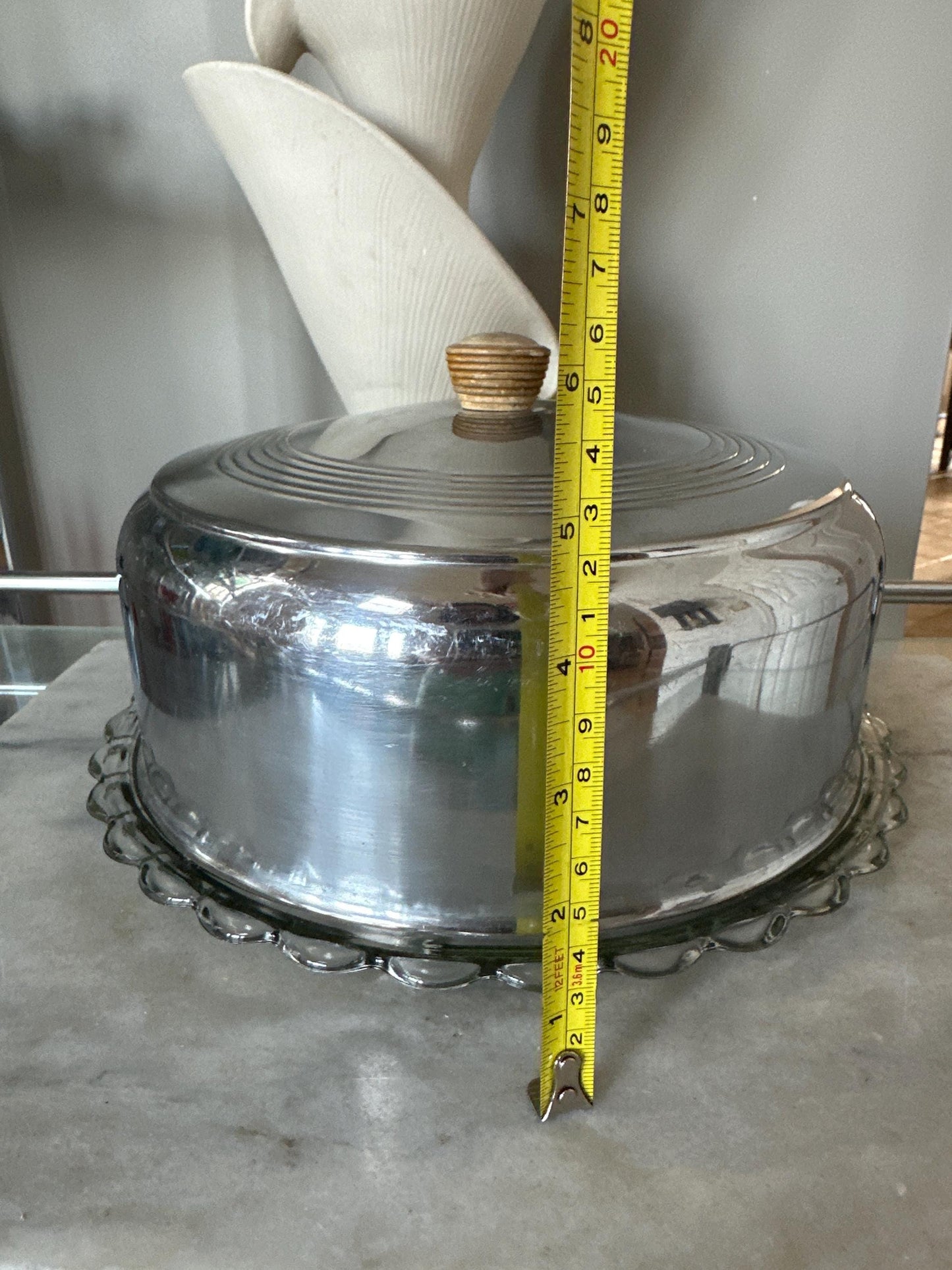 1950s Vintage Chrome Cake Saver with Glass Plate: Mid-Century Kitchen Storage