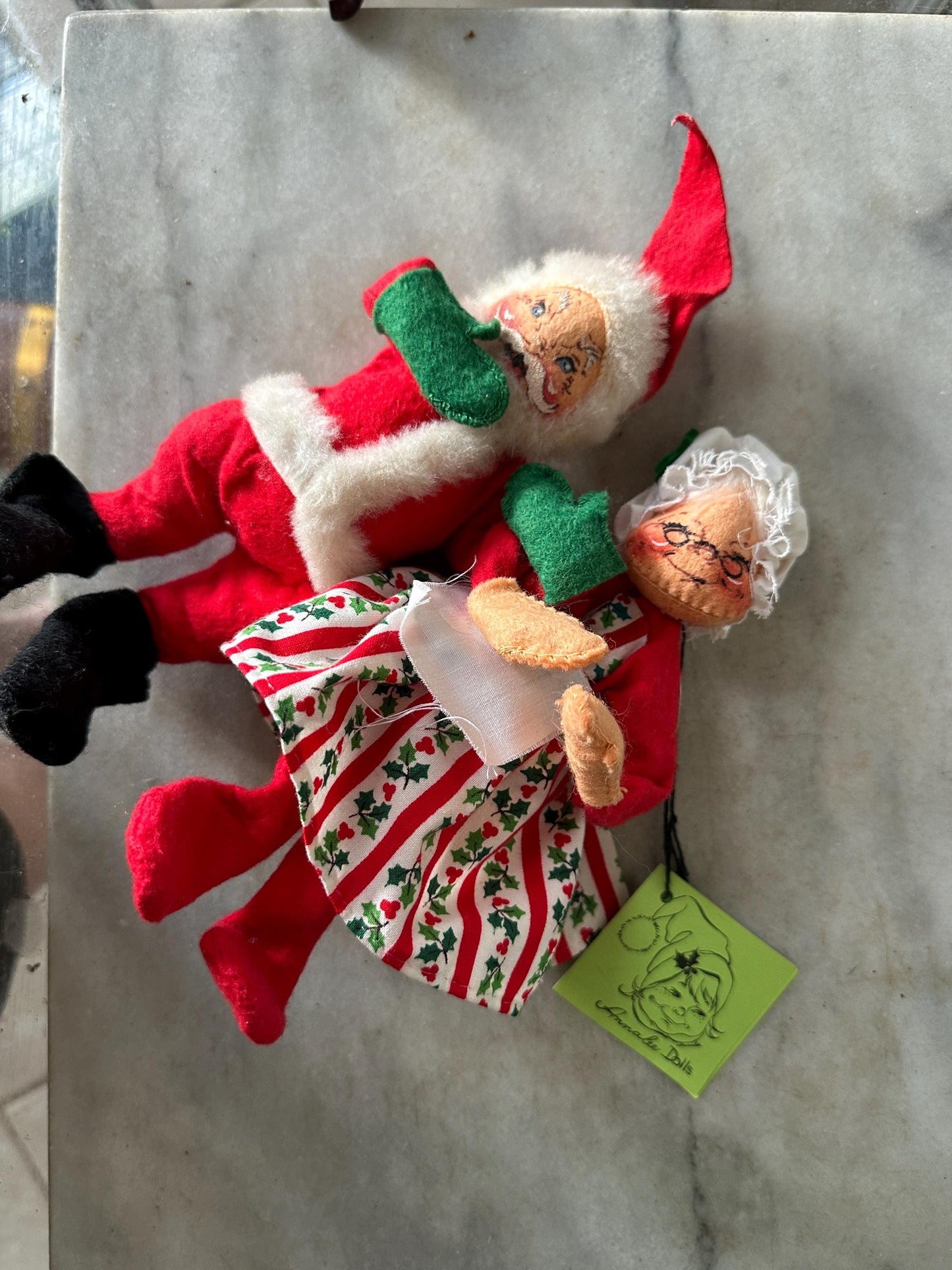 Vintage 1963/80 Annalee Mobilitee Santa And Mrs Claus,  With Sack Bendable Christmas