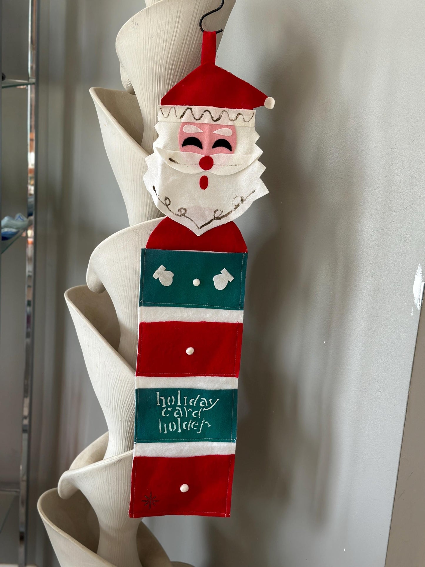 Vintage Felt Santa Card Holder: Retro Christmas Wall Hanging, Made in Japan, Christmas Kitsch