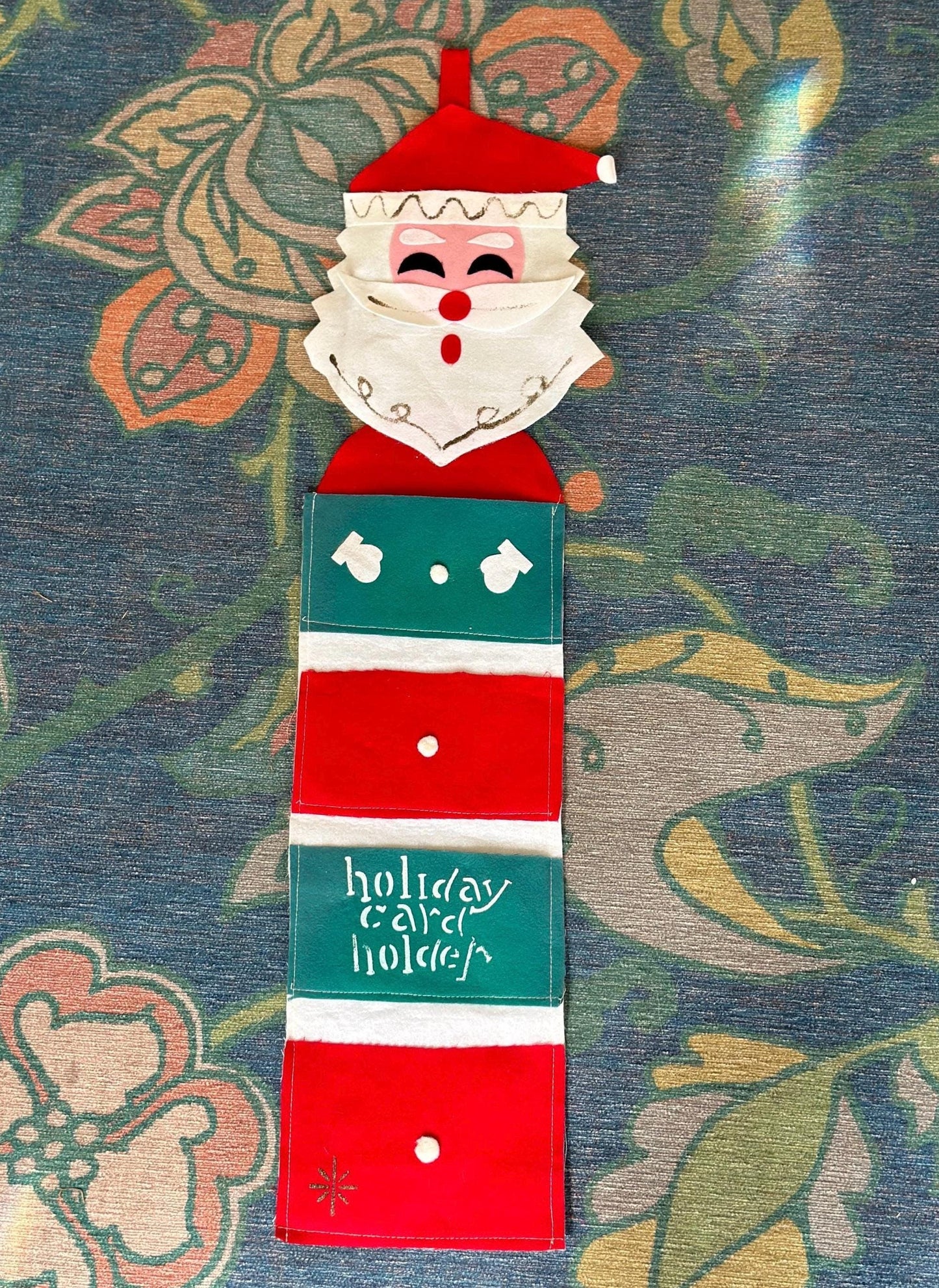 Vintage Felt Santa Card Holder: Retro Christmas Wall Hanging, Made in Japan, Christmas Kitsch