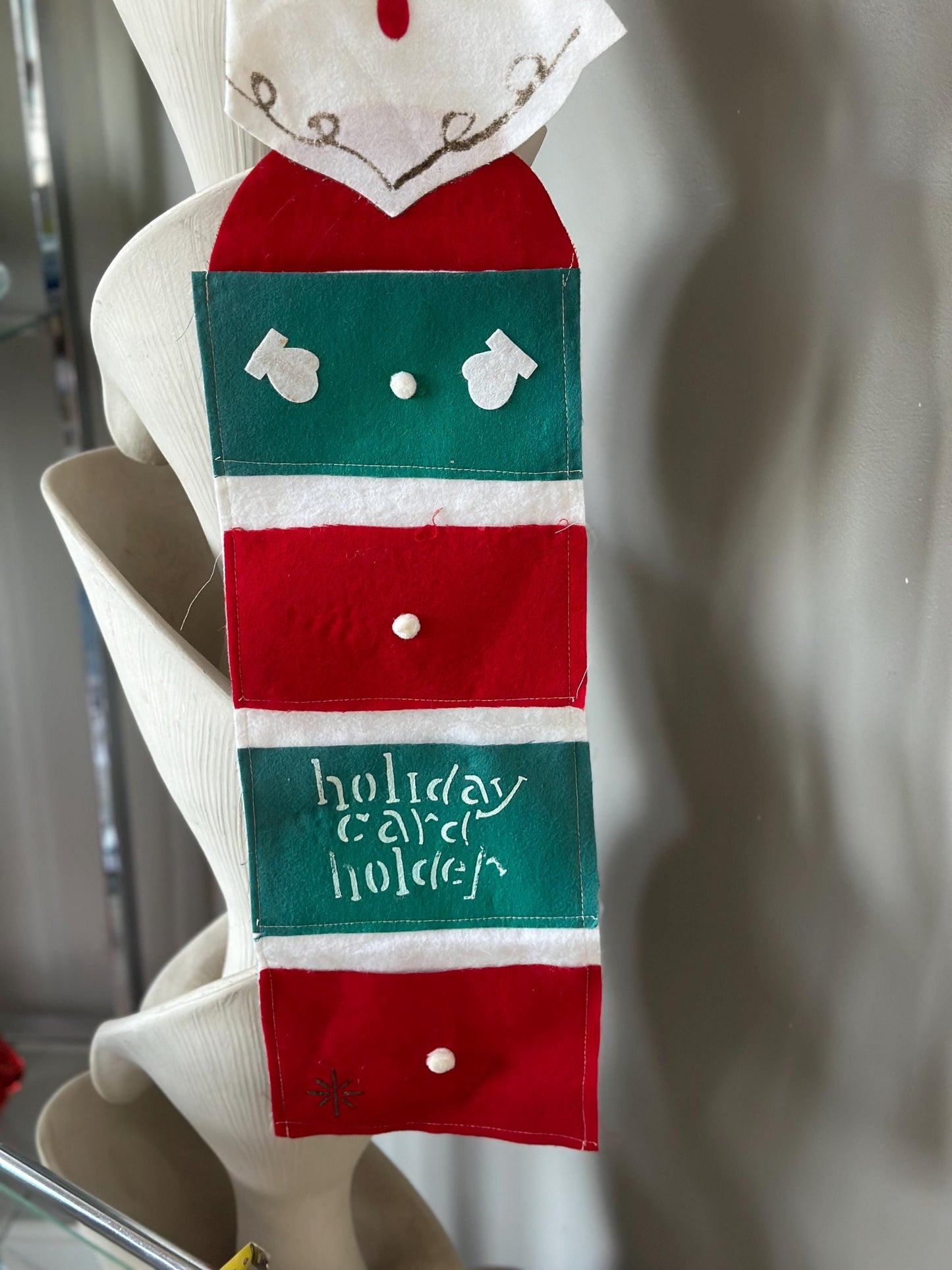 Vintage Felt Santa Card Holder: Retro Christmas Wall Hanging, Made in Japan, Christmas Kitsch