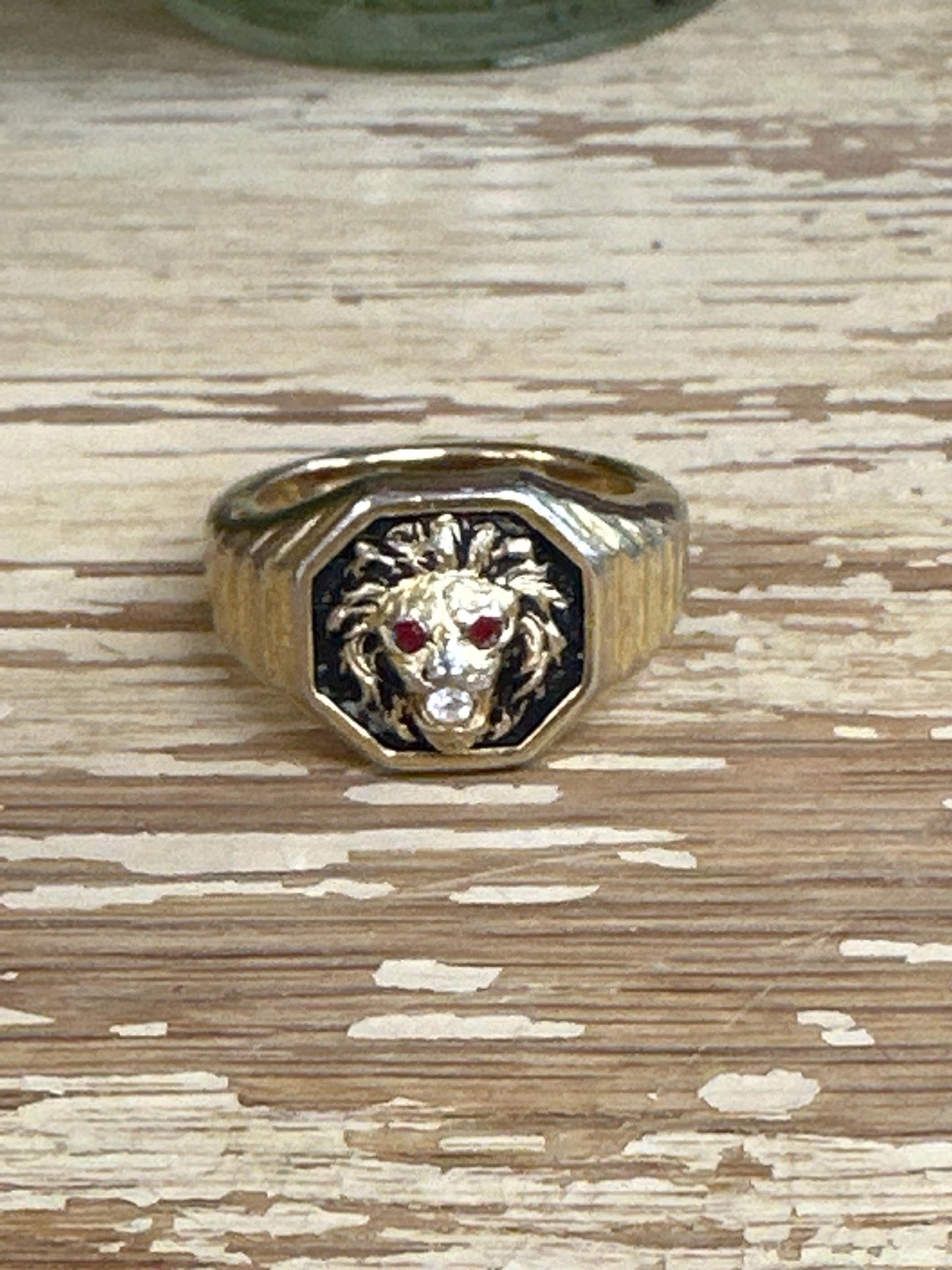 Vintage Clark & Coombs Lion Ring: 18K Gold Electroplate, Crystal Eyes