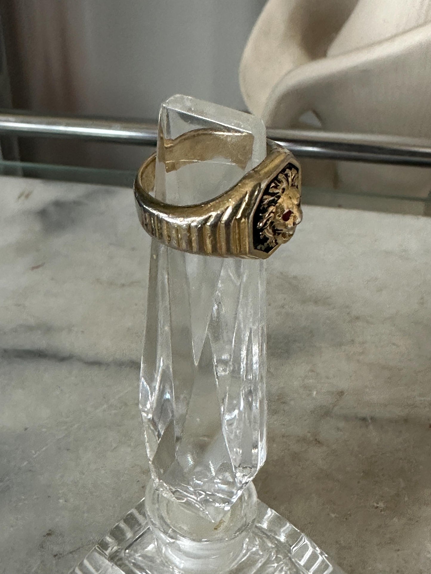 Vintage Clark & Coombs Lion Ring: 18K Gold Electroplate, Crystal Eyes