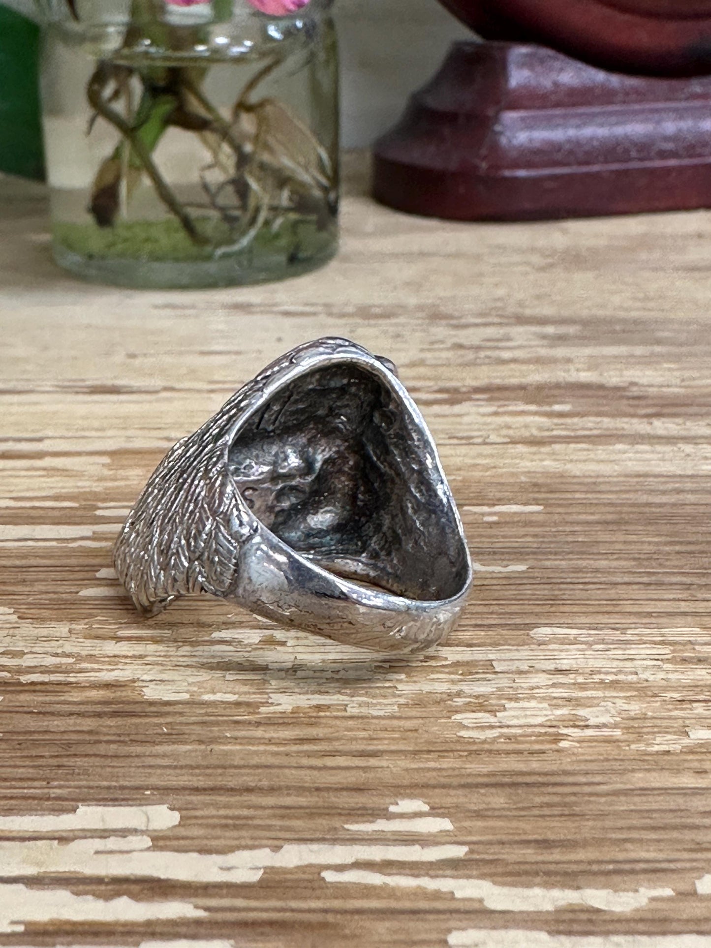 Vintage G&S '87 Eagle Head Biker Ring Onyx Inlay Size 10