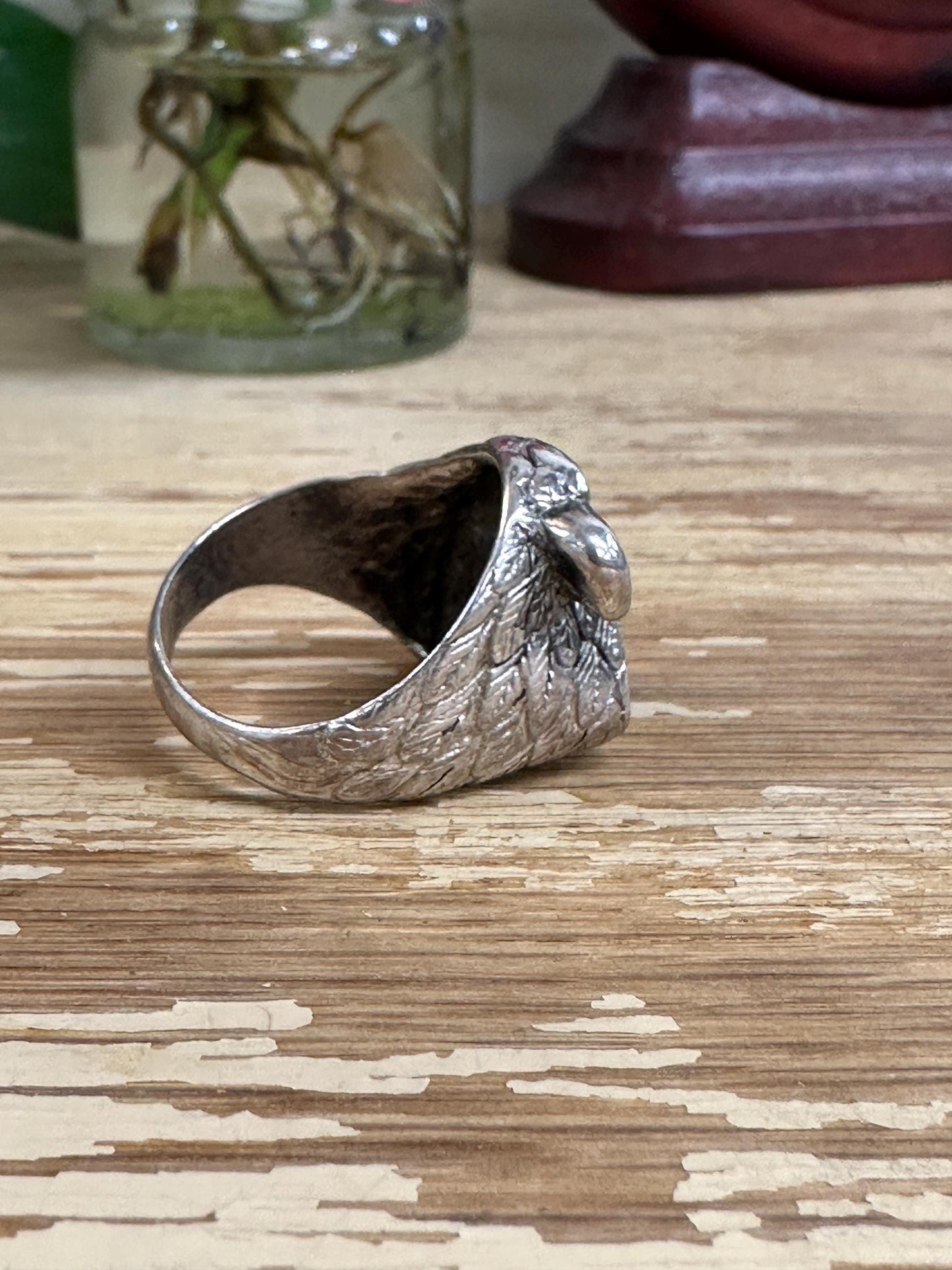 Vintage G&S '87 Eagle Head Biker Ring Onyx Inlay Size 10