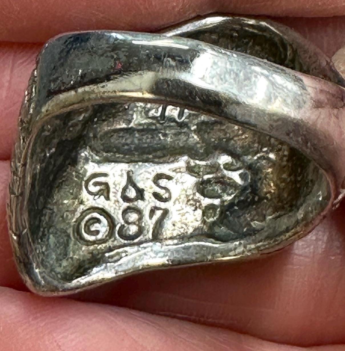 Vintage G&S '87 Eagle Head Biker Ring Onyx Inlay Size 10