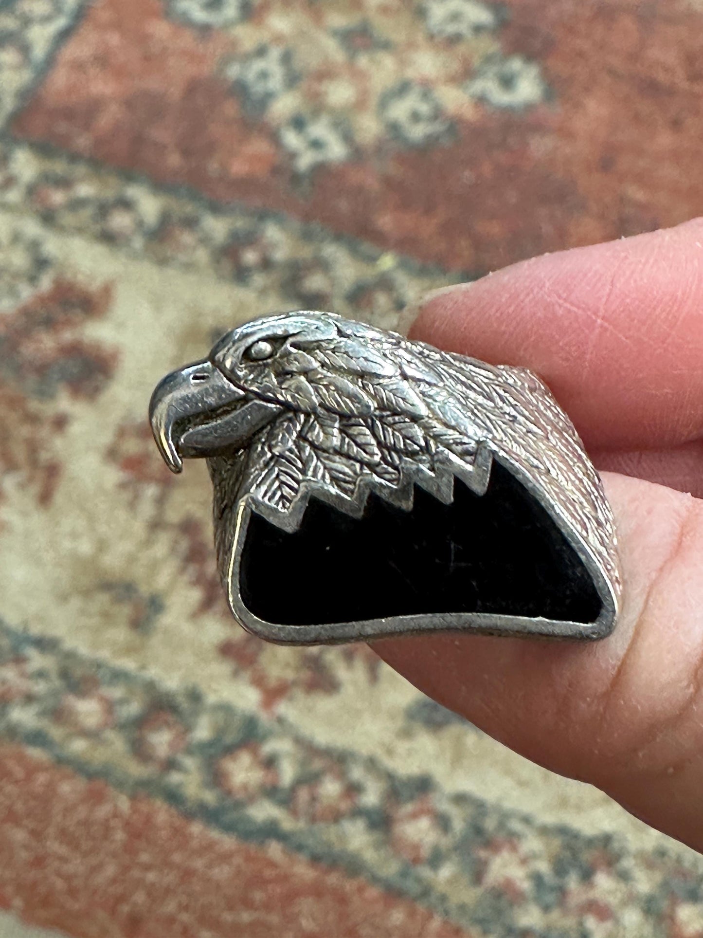 Vintage G&S '87 Eagle Head Biker Ring Onyx Inlay Size 10