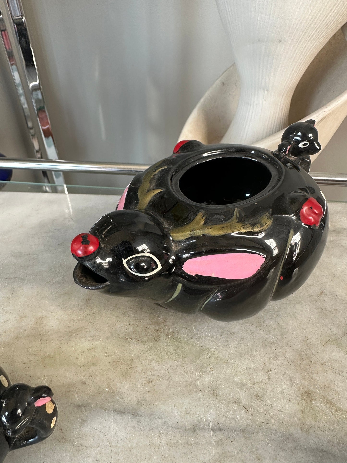 MCM Rudolph the Red Nosed Reindeer Christmas  Tea Pot, Creamer, Sugar Bowl & Lid - Royal Sealy Redware Deer Pattern Stacking Tea Set, Japan